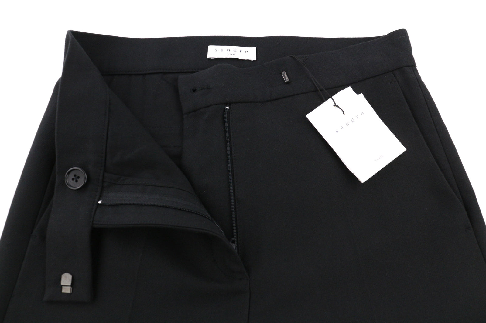 SANDRO moteriškos kelnės, 36 cm, juodos, medvilnės mišinio, klostuotos priekyje, klasikinės, oficialios. 