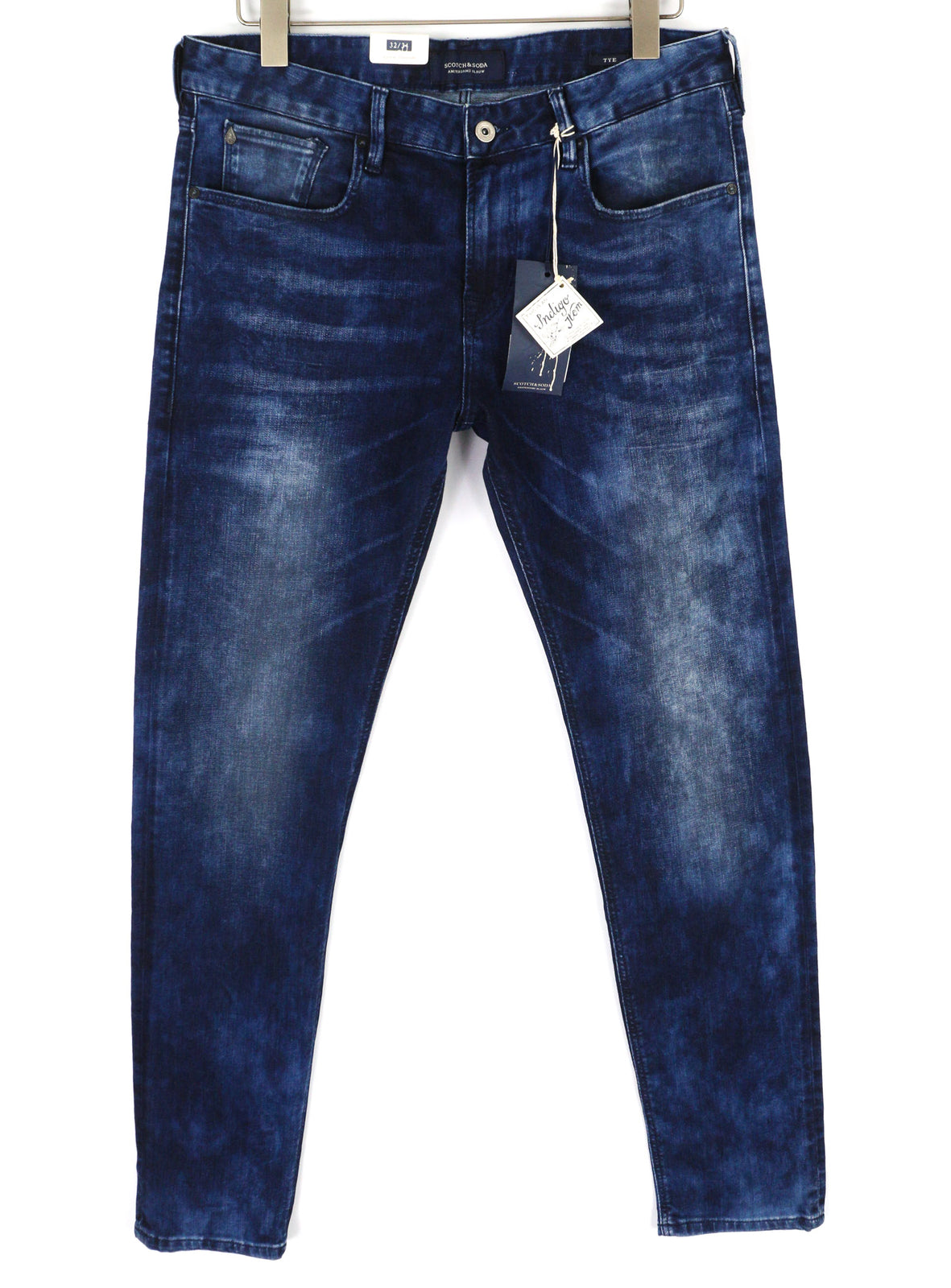 SCOTCH &amp; SODA Tye vyriški džinsai W32/L34 Slim Carrot Fit skalbtos mėlynos medvilnės tamprės 