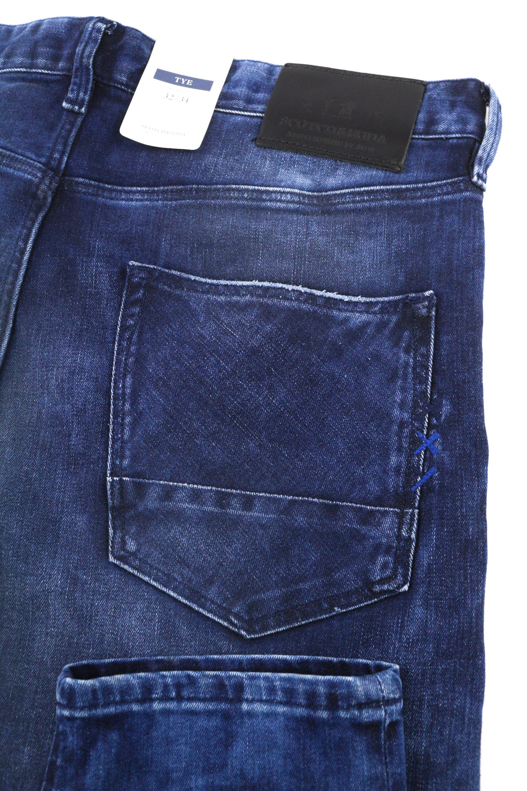 SCOTCH &amp; SODA Tye vyriški džinsai W32/L34 Slim Carrot Fit skalbtos mėlynos medvilnės tamprės 