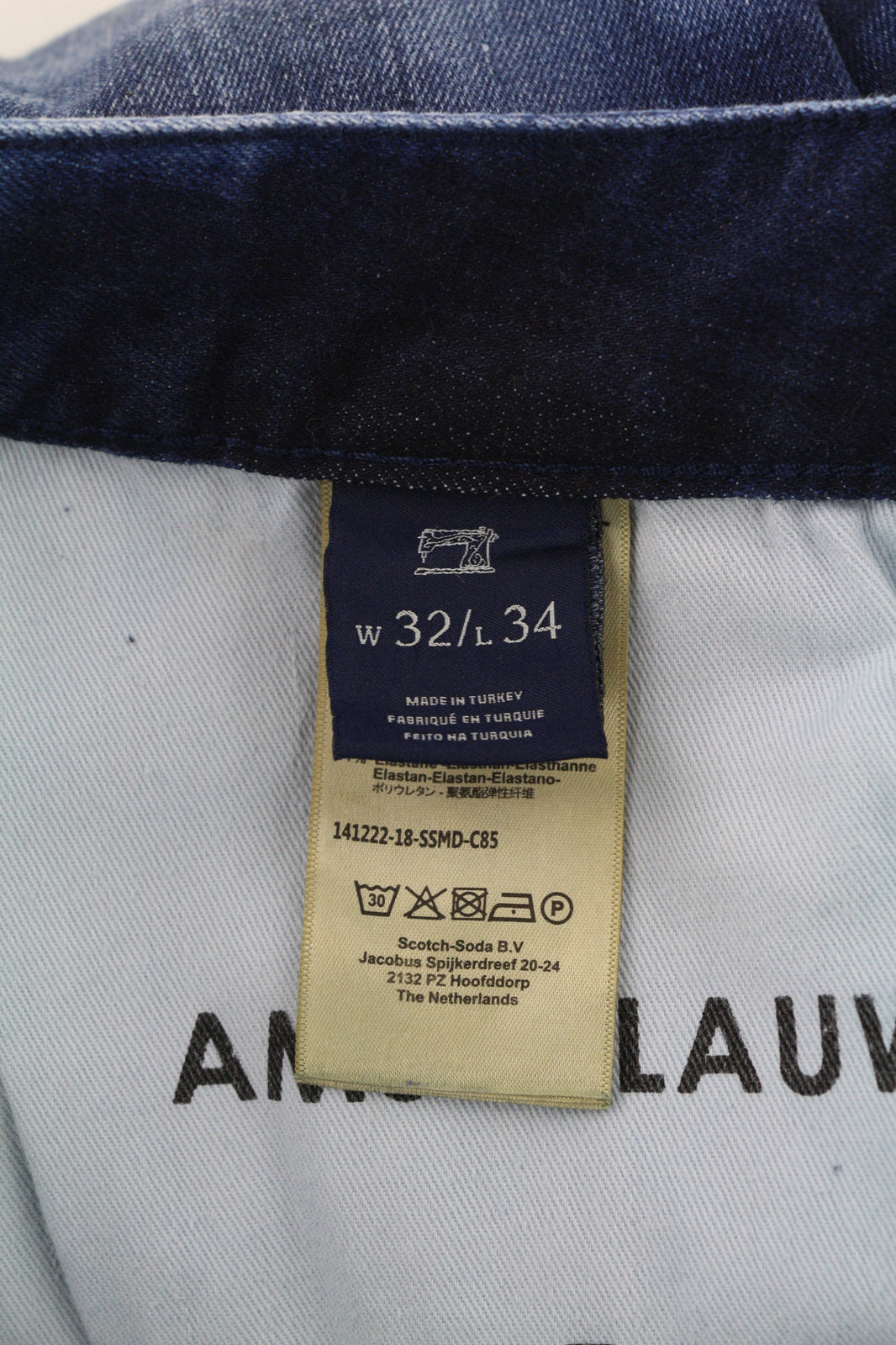 SCOTCH &amp; SODA Tye vyriški džinsai W32/L34 Slim Carrot Fit skalbtos mėlynos medvilnės tamprės 