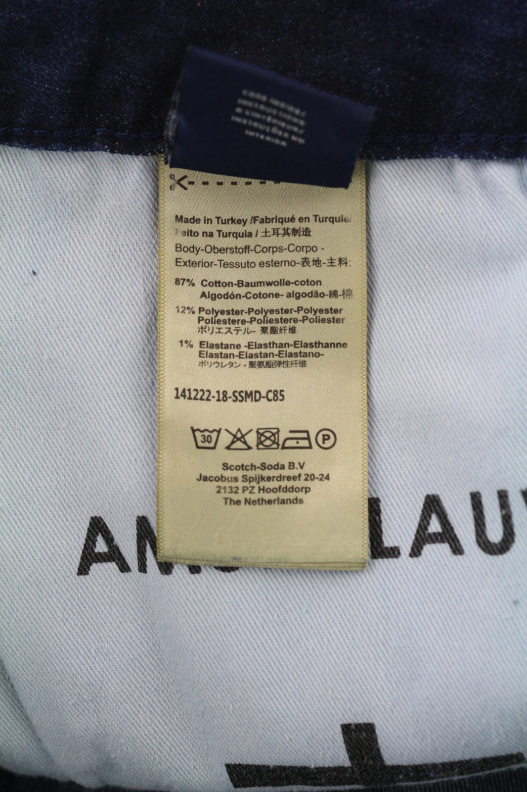 SCOTCH &amp; SODA Tye vyriški džinsai W32/L34 Slim Carrot Fit skalbtos mėlynos medvilnės tamprės 