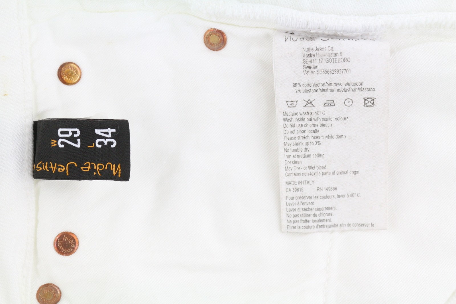 NUDIE JEANS Lean Dean Men Shorts W29 Denim White Zip Fly Cotton Turn Up Pockets