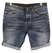 NUDIE JEANS Grim Tim Men Shorts W33 Washed Denim Blue Button Fly Cotton Turn Up