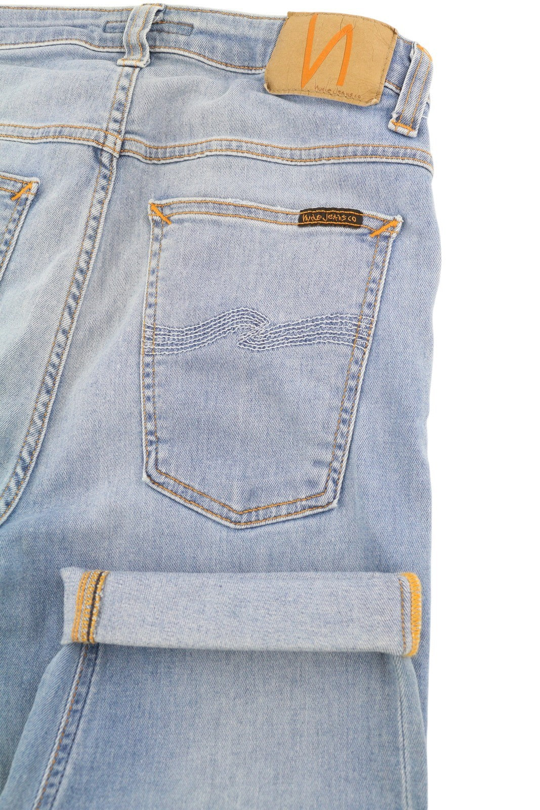 NUDIE JEANS Hightop Tilde Men Shorts W30 Washed Denim Blue Zip Turn Up Pockets