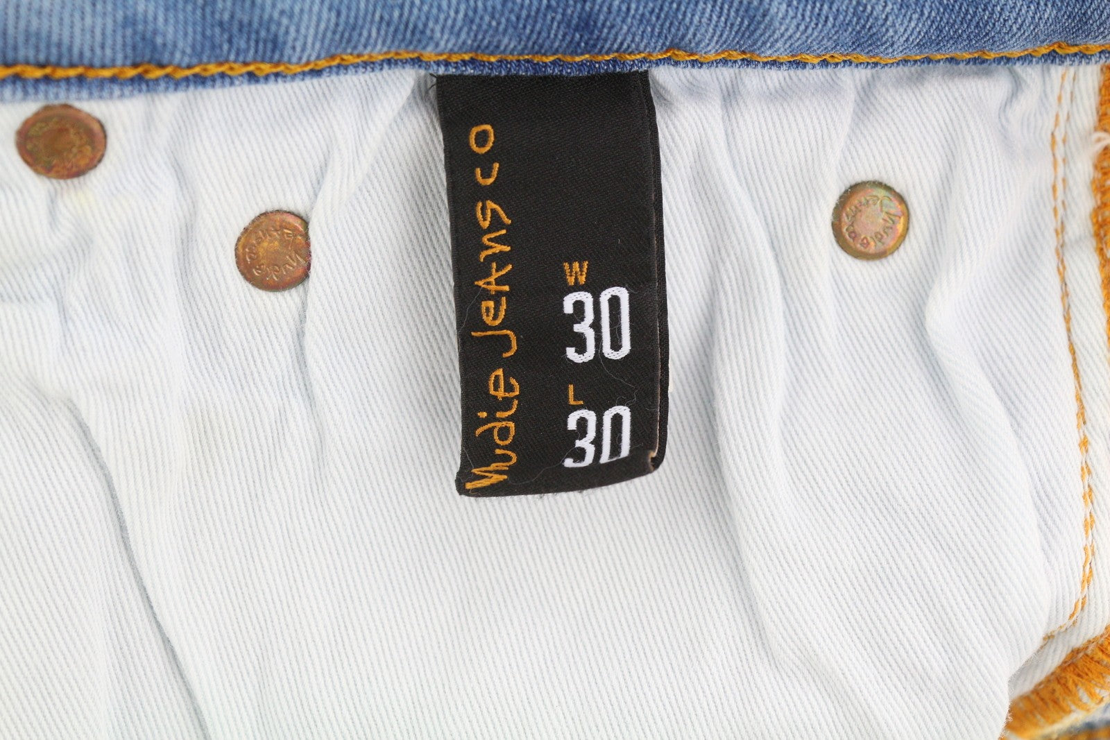 NUDIE JEANS Hightop Tilde Men Shorts W30 Washed Denim Blue Zip Turn Up Pockets