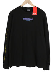 DIESEL T-Just-Ls-E4 vyriški marškinėliai XL dydžio, juodi, raštuoti apvalios iškirptės ilgomis rankovėmis, su logotipu 