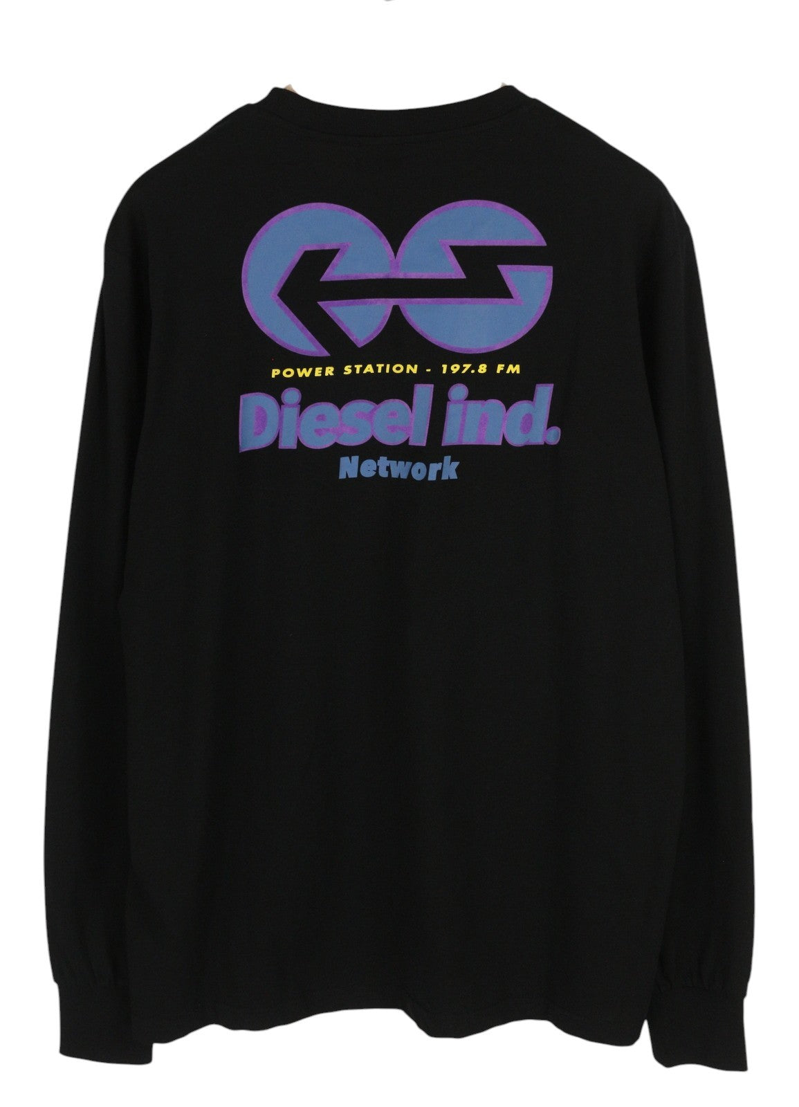 DIESEL T-Just-Ls-E4 vyriški marškinėliai XL dydžio, juodi, raštuoti apvalios iškirptės ilgomis rankovėmis, su logotipu 