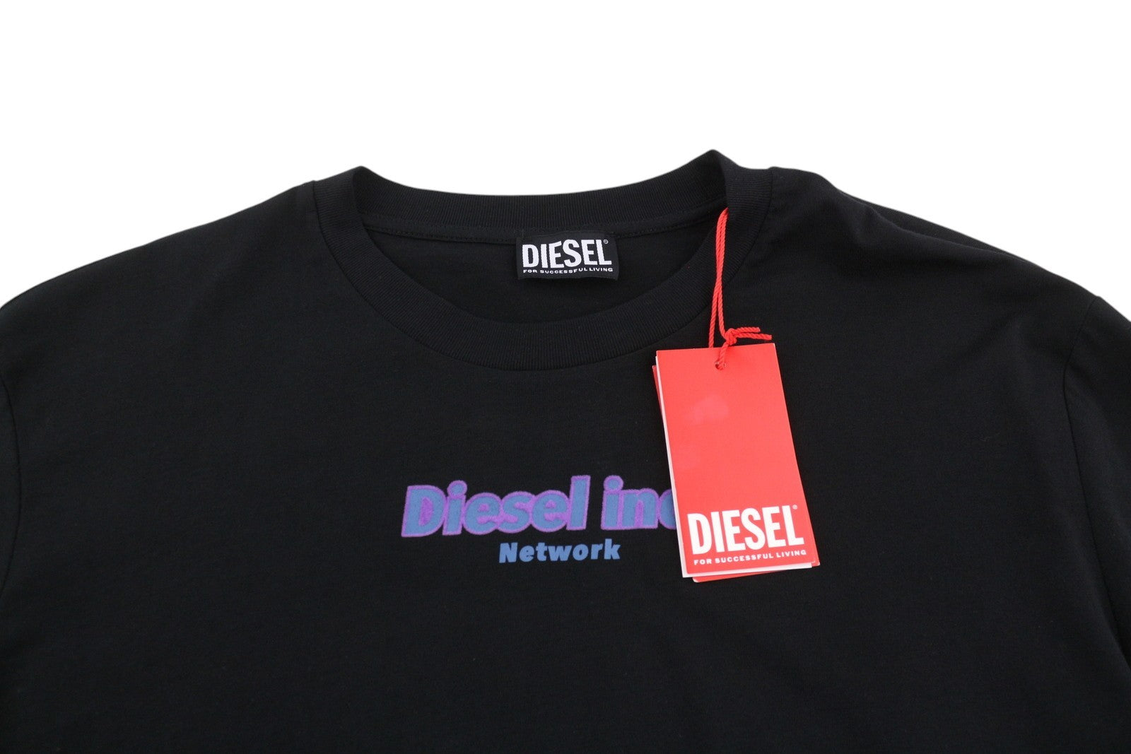 DIESEL T-Just-Ls-E4 vyriški marškinėliai XL dydžio, juodi, raštuoti apvalios iškirptės ilgomis rankovėmis, su logotipu 