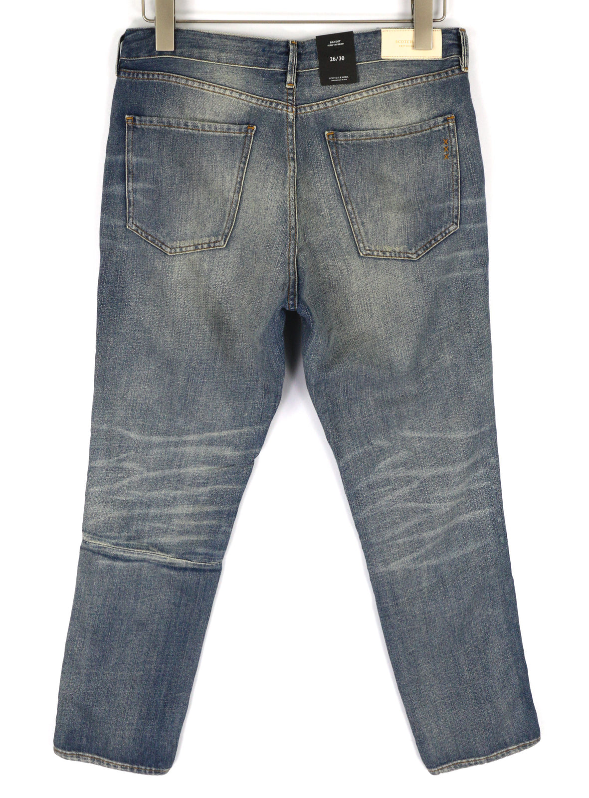 SCOTCH &amp; SODA Bandit moteriški džinsai W26/L30 Slim Taper medvilniniai lininiai mėlyni, dirbtinio intelekto 