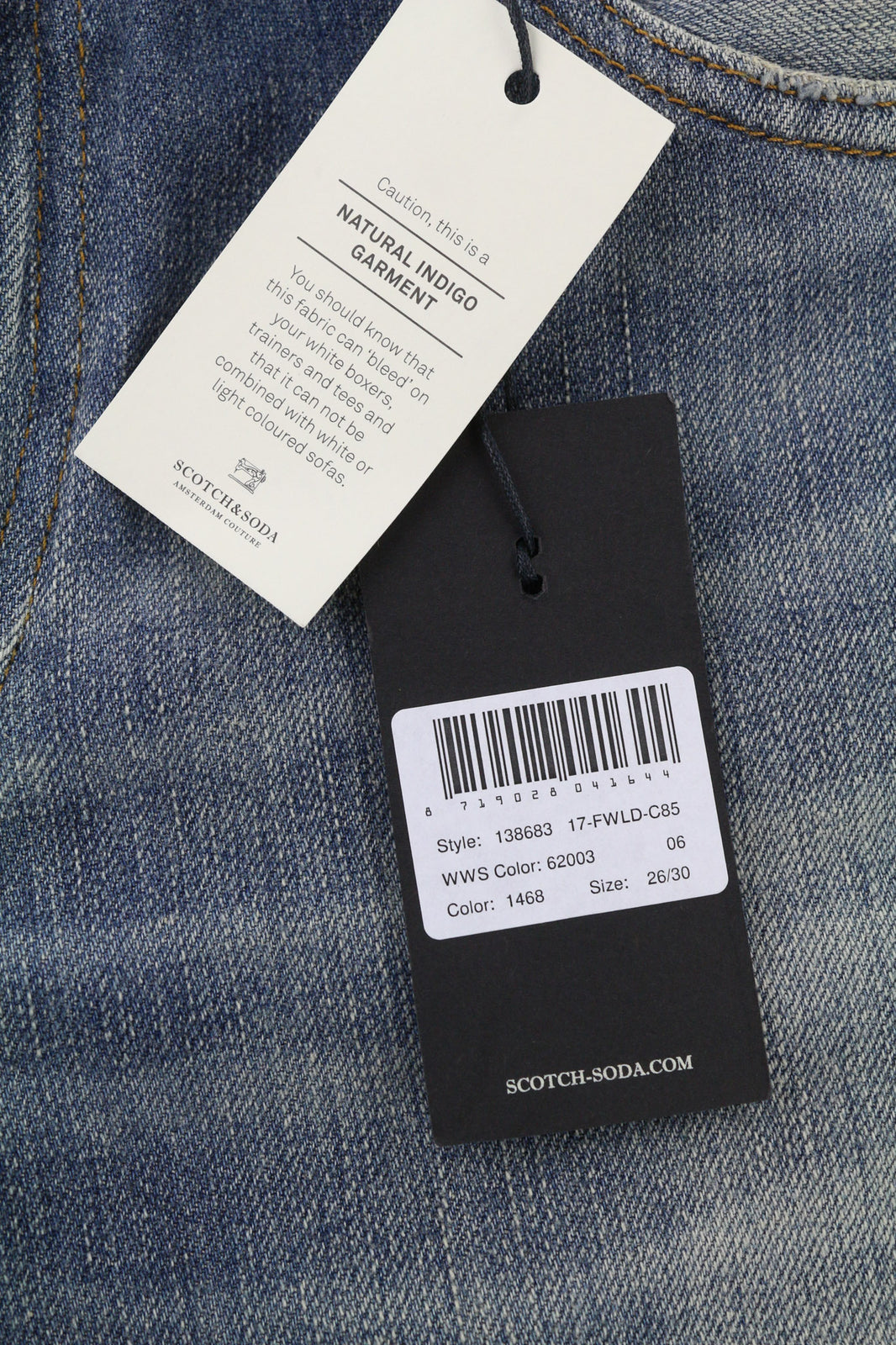 SCOTCH &amp; SODA Bandit moteriški džinsai W26/L30 Slim Taper medvilniniai lininiai mėlyni, dirbtinio intelekto 