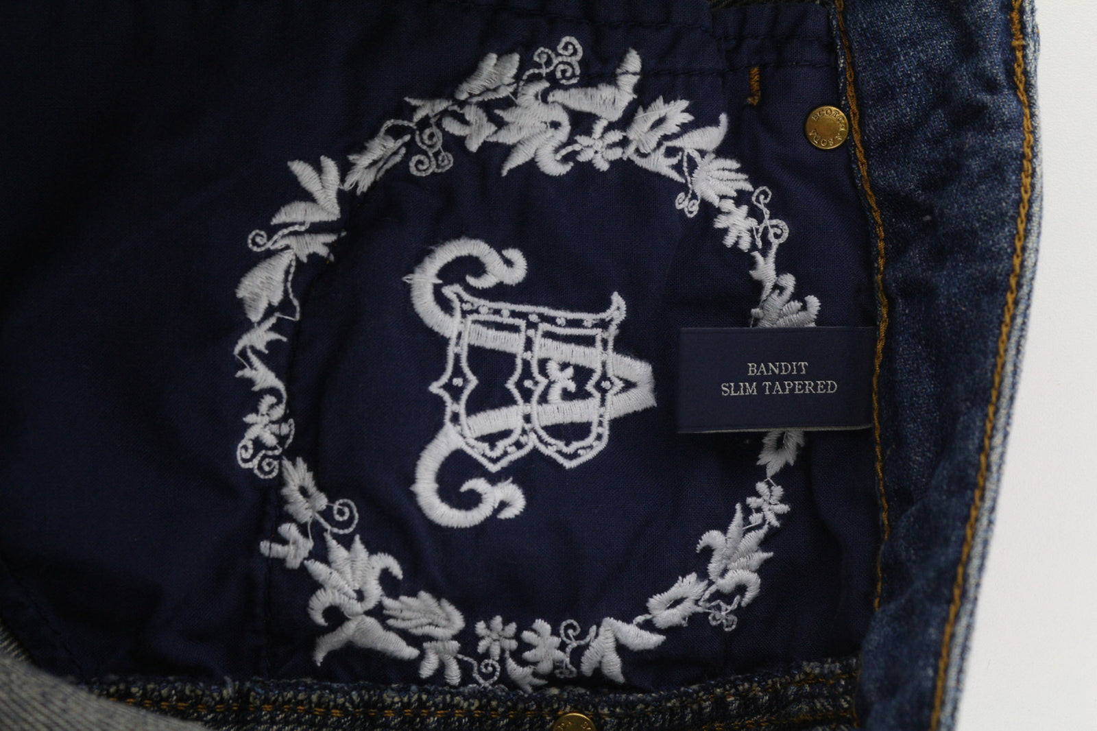 SCOTCH &amp; SODA Bandit moteriški džinsai W26/L30 Slim Taper medvilniniai lininiai mėlyni, dirbtinio intelekto 