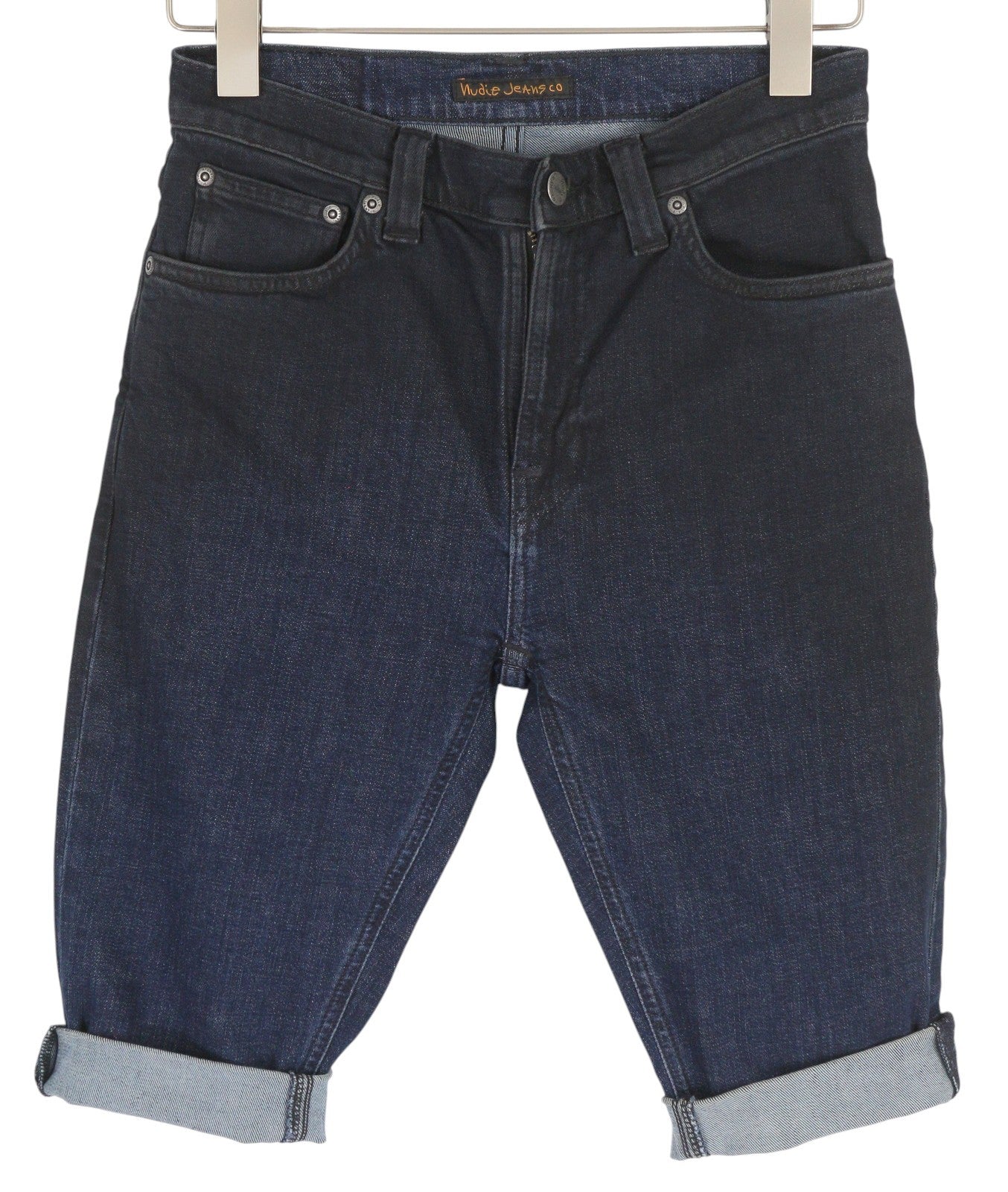 NUDIE JEANS Pipe Led Men Shorts W29 Washed Denim Blue Zip Fly Organic Pockets