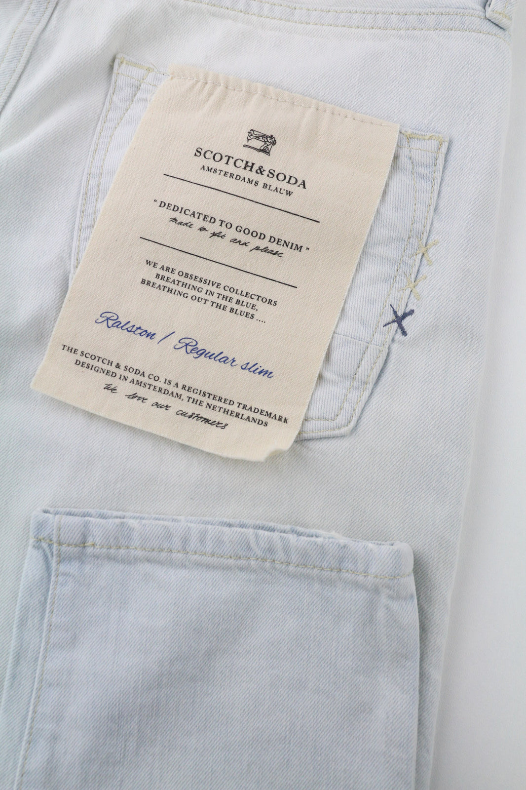 SCOTCH &amp; SODA Ralston vyriški džinsai W28/L32 įprasto kirpimo šviesiai mėlyni, grynos medvilnės 