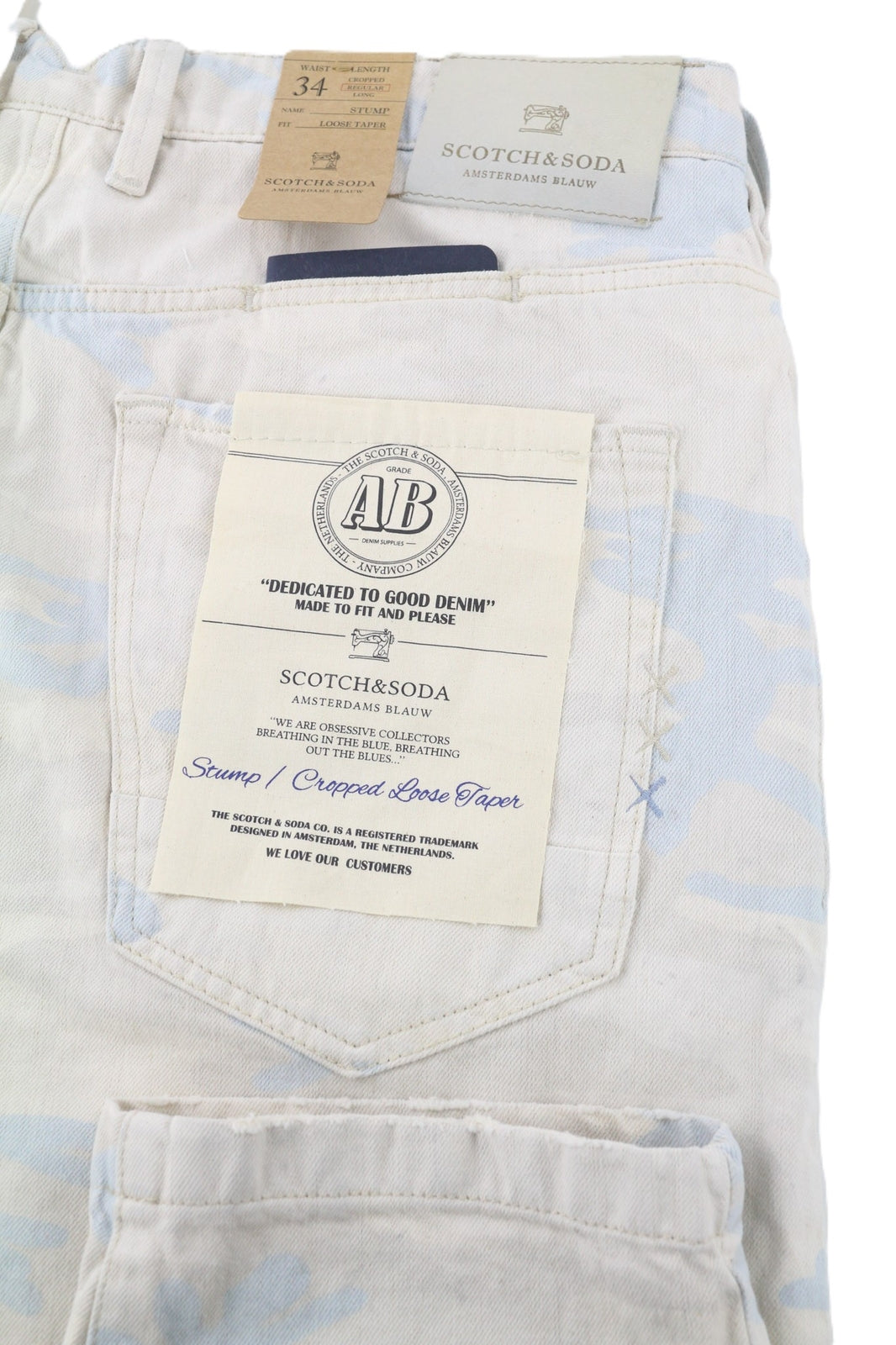 SCOTCH & SODA Stump Men Jeans W34 Cropped Loose Taper Pure Cotton Grey Patterned