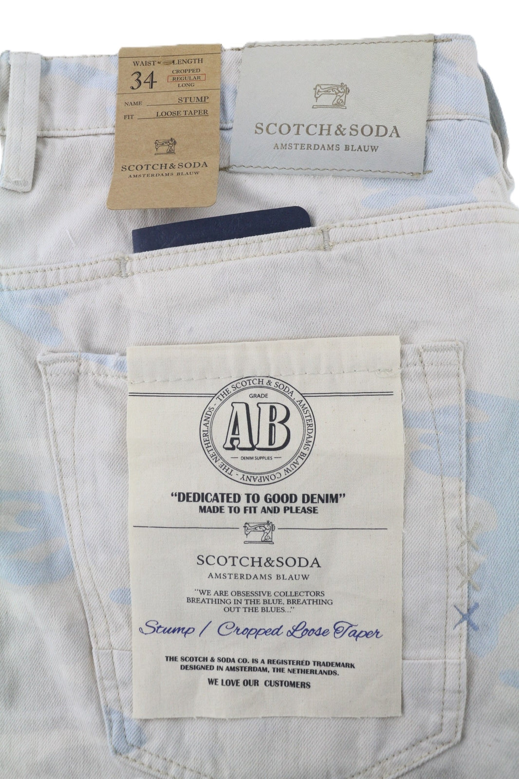 SCOTCH & SODA Stump Men Jeans W34 Cropped Loose Taper Pure Cotton Grey Patterned