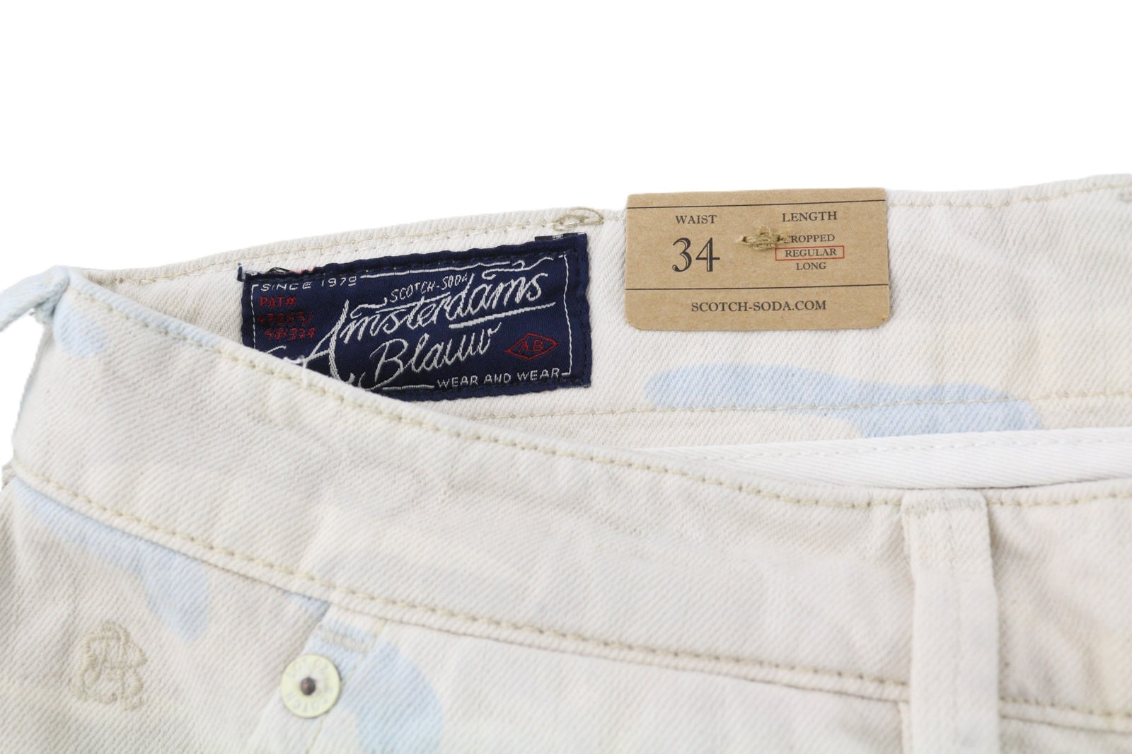 SCOTCH & SODA Stump Men Jeans W34 Cropped Loose Taper Pure Cotton Grey Patterned