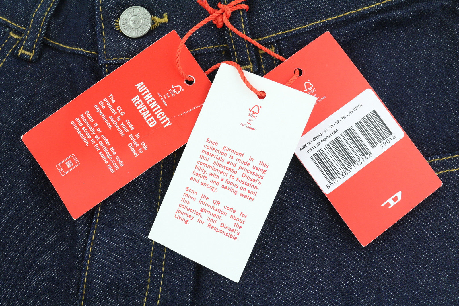 DIESEL 1994 Z9B89 vyriški džinsai W30/L32 Slim Fit tiesaus kirpimo aukštu juosmeniu, mėlyni 