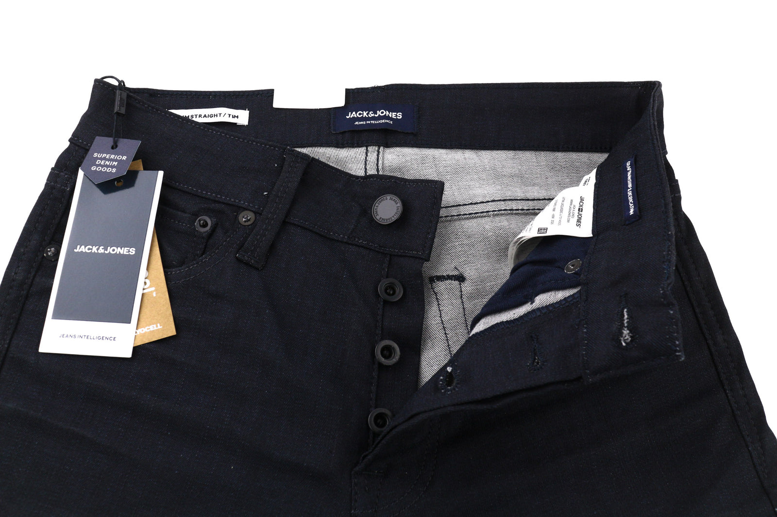 JACK & JONES Tim Men Jeans W27/L32 Slim Straight Cotton Stretch Black Button-Fly