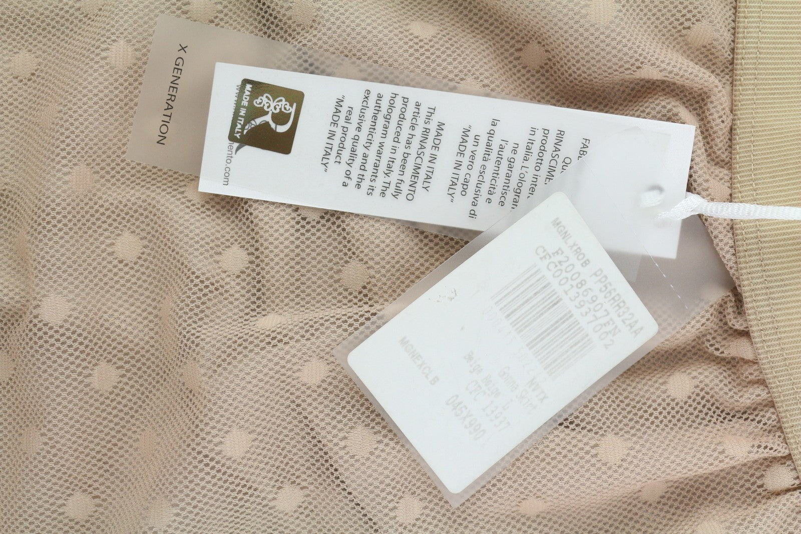 RINASCIMENTO moteriškas sijonas L smėlio spalvos taškuotas tiulio sijonas su elastingu juosmeniu, pamušalu iki kelių 