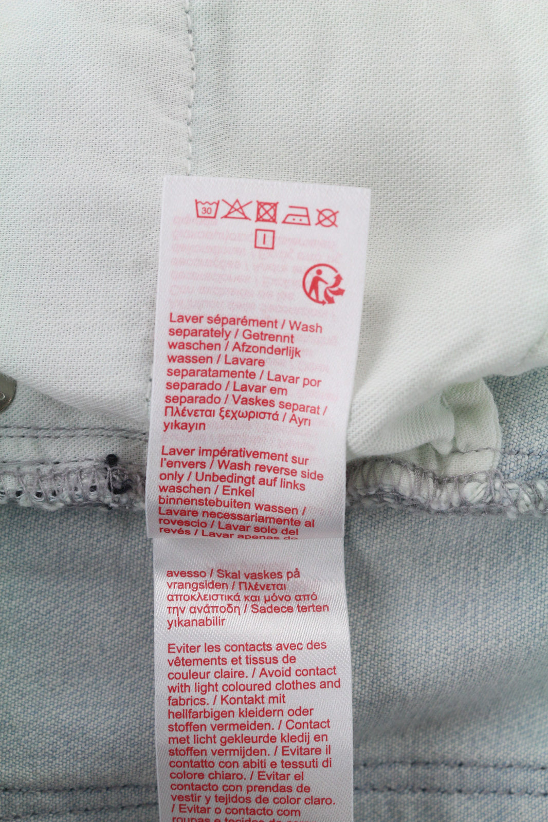 LACOSTE HF2897 moteriški džinsai W30 skalbtos mėlynos medvilnės tamprūs, siaurėjantys 