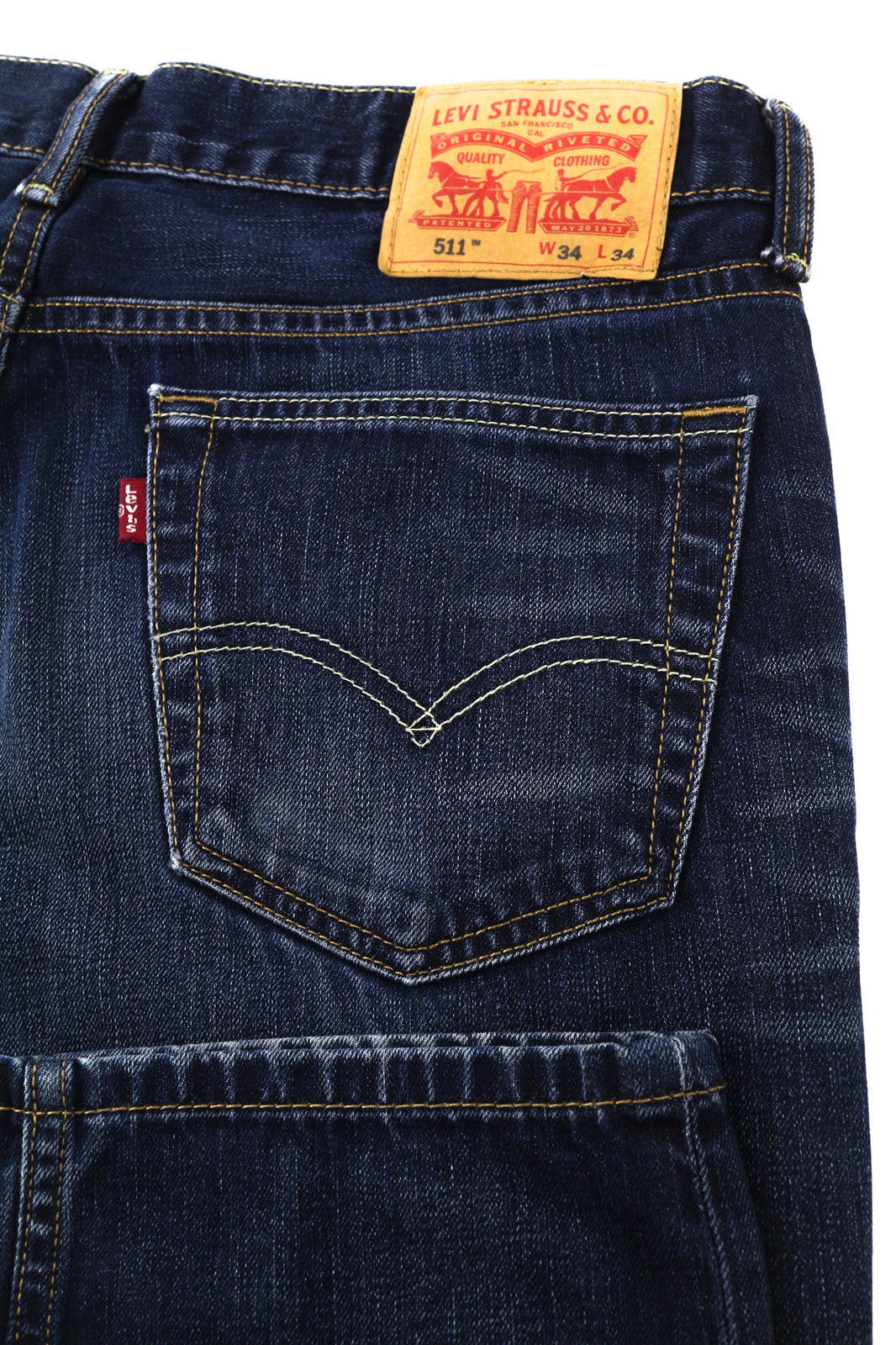 LEVI STRAUSS & CO 511 Men Jeans W34/L34 Dark Blue Pure Cotton Slim Fit Washed