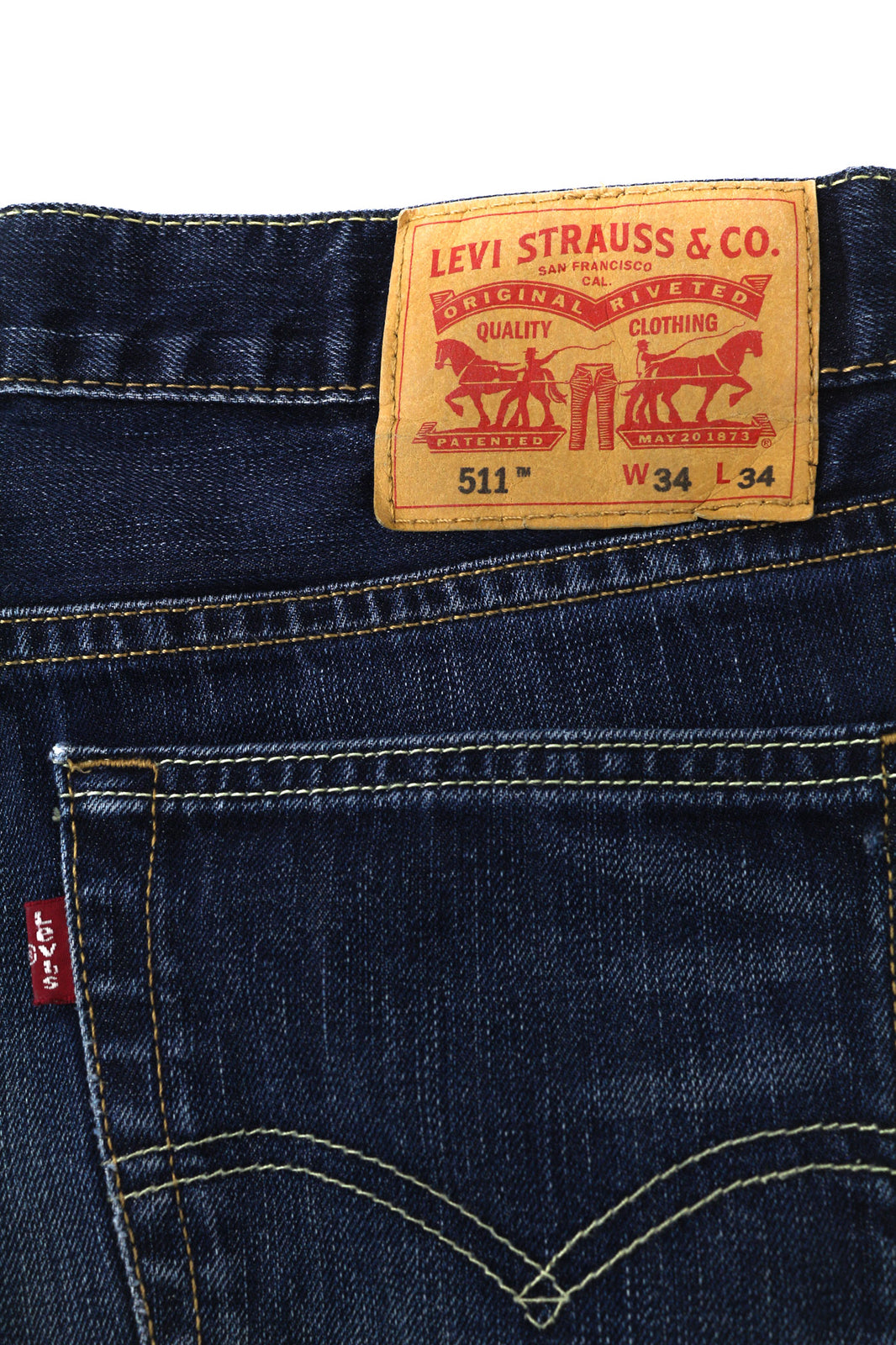 LEVI STRAUSS & CO 511 Men Jeans W34/L34 Dark Blue Pure Cotton Slim Fit Washed