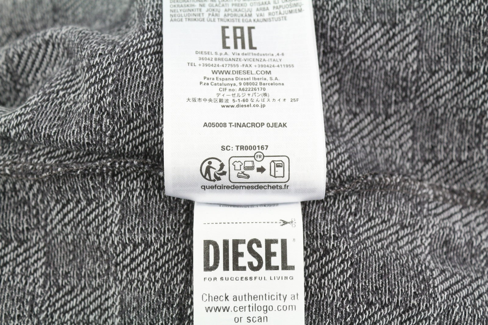 DIESEL T-Inacrop moteriški marškinėliai pilki su raštuotais cirkoniais, trumpais rankovėmis