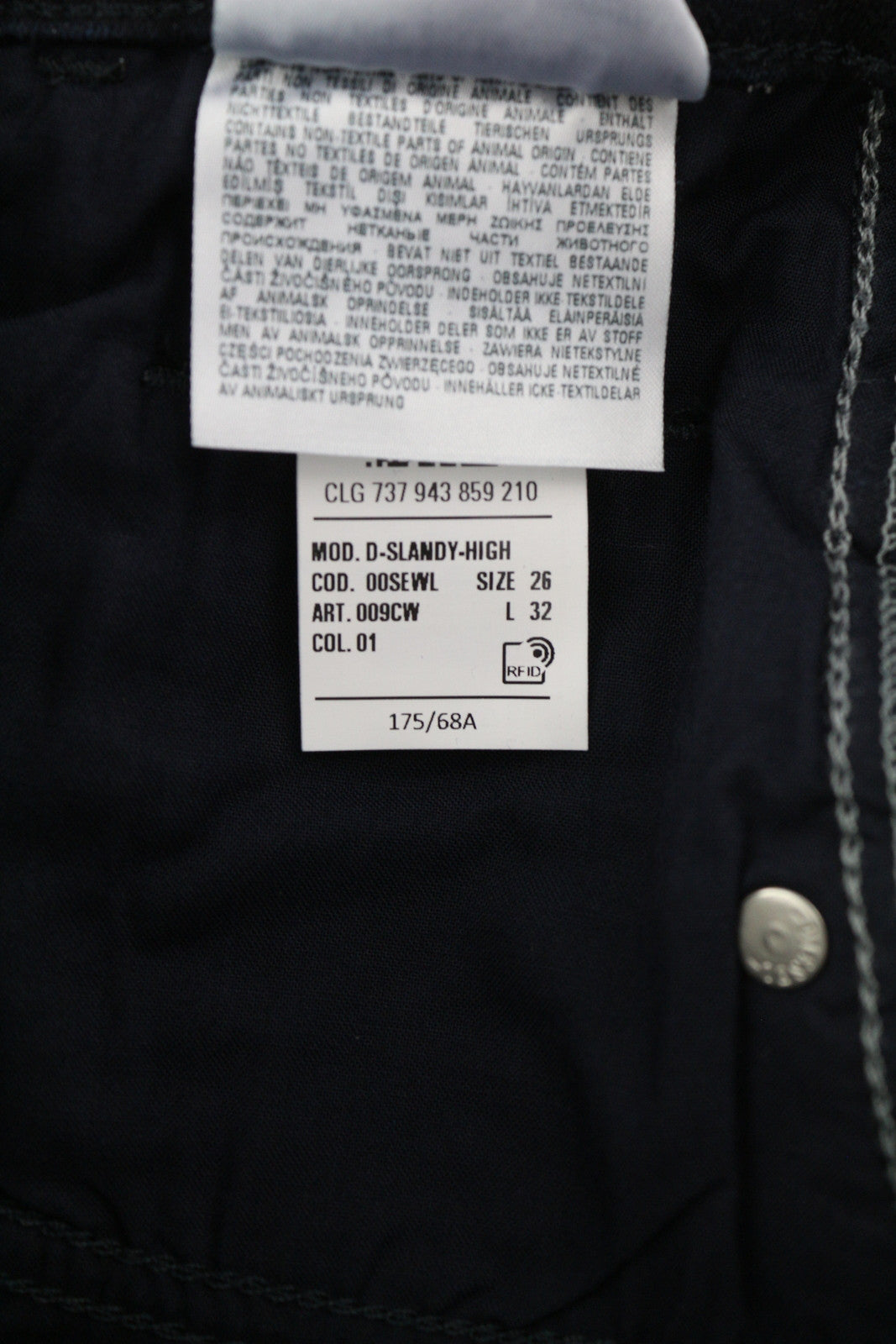 DIESEL Slandy-High 009CW moteriški džinsai W26/L32 itin aptempti, aukštu juosmeniu, tamprūs 