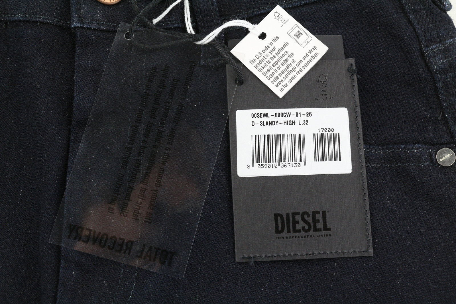 DIESEL Slandy-High 009CW moteriški džinsai W26/L32 itin aptempti, aukštu juosmeniu, tamprūs 