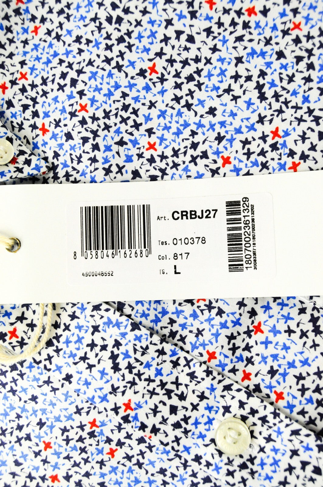 HARMONT &amp; BLAINE vyriški L dydžio balti medvilniniai marškiniai su raštuota apykakle, trumpi sagomis priekyje