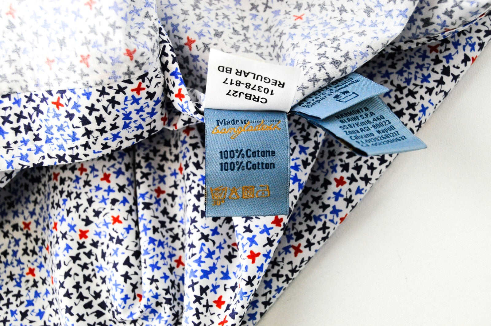 HARMONT &amp; BLAINE vyriški L dydžio balti medvilniniai marškiniai su raštuota apykakle, trumpi sagomis priekyje