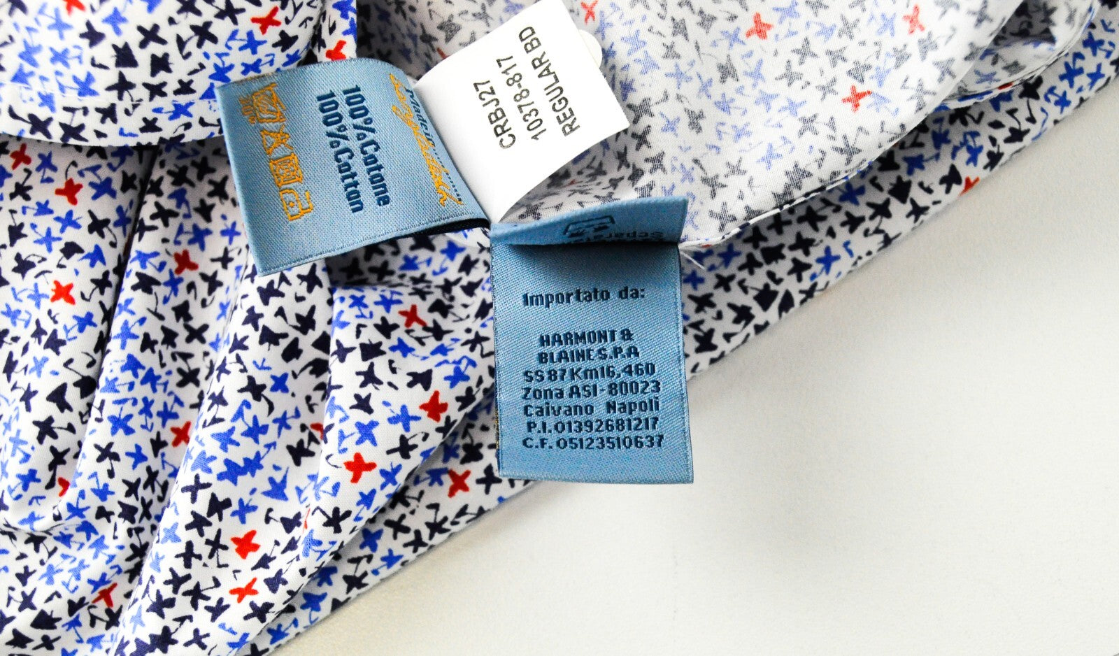 HARMONT &amp; BLAINE vyriški L dydžio balti medvilniniai marškiniai su raštuota apykakle, trumpi sagomis priekyje