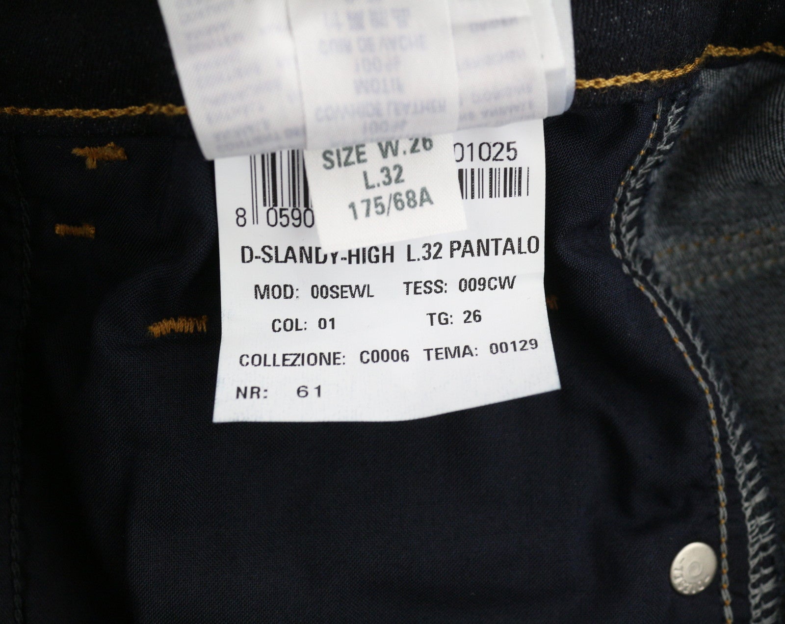 DIESEL Slandy-High 009CW moteriški džinsai W26/L32 itin aptempti, aukštu juosmeniu, tamprūs. 