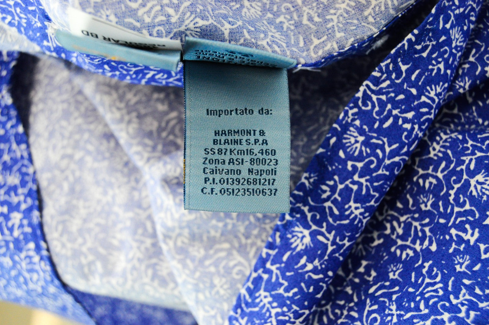 HARMONT &amp; BLAINE vyriški mėlyni marškinėliai su medvilnine raštuota apykakle ir trumpomis rankovėmis S dydžio