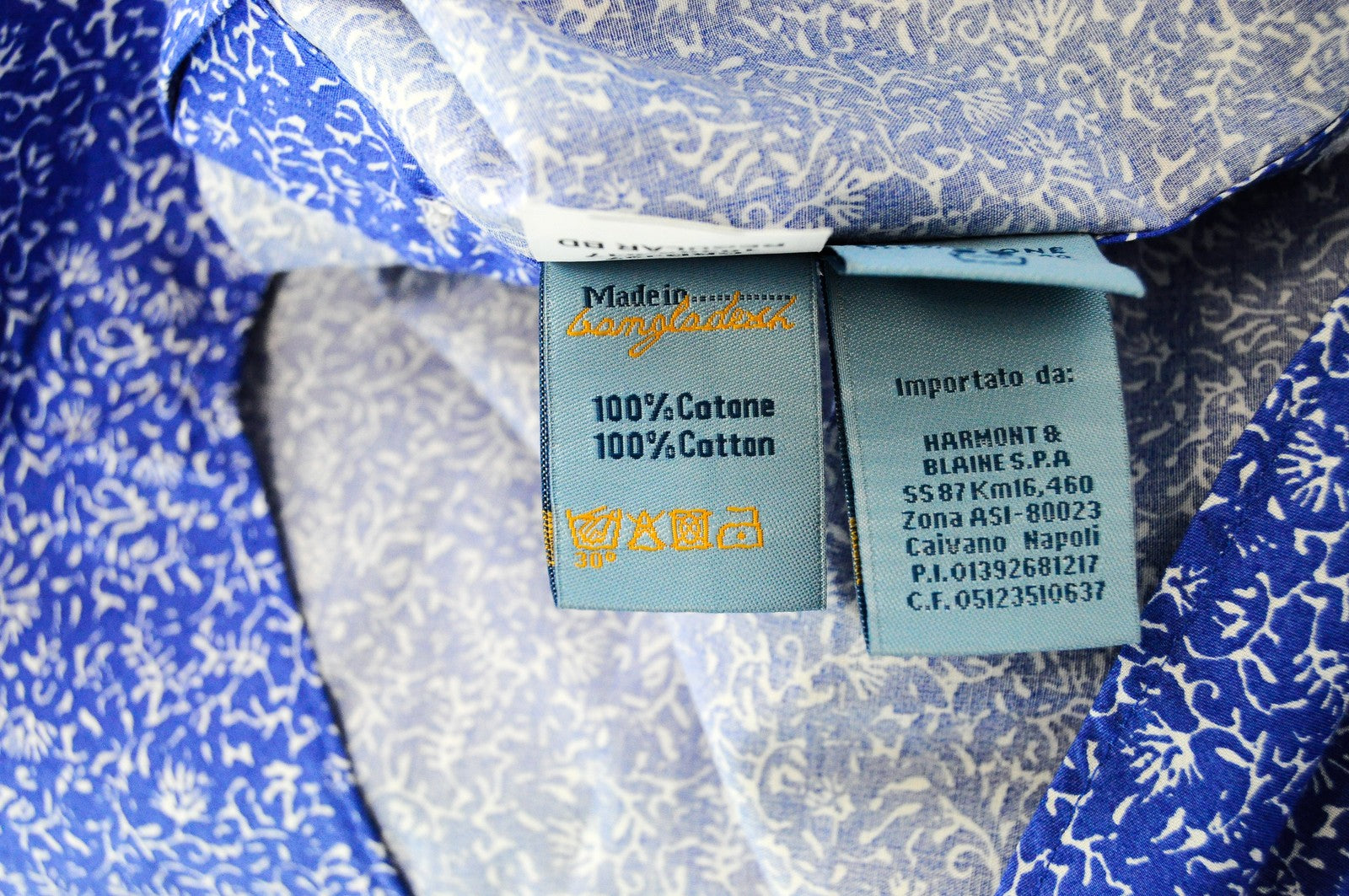 HARMONT &amp; BLAINE vyriški mėlyni marškinėliai su medvilnine raštuota apykakle ir trumpomis rankovėmis S dydžio