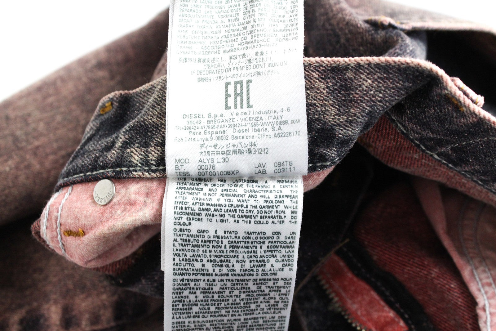 DIESEL Alys 084TS moteriški džinsai W24/L30 tiesūs mergaitėms, medvilniniai, pilki, rožiniai, džinsinio audinio 