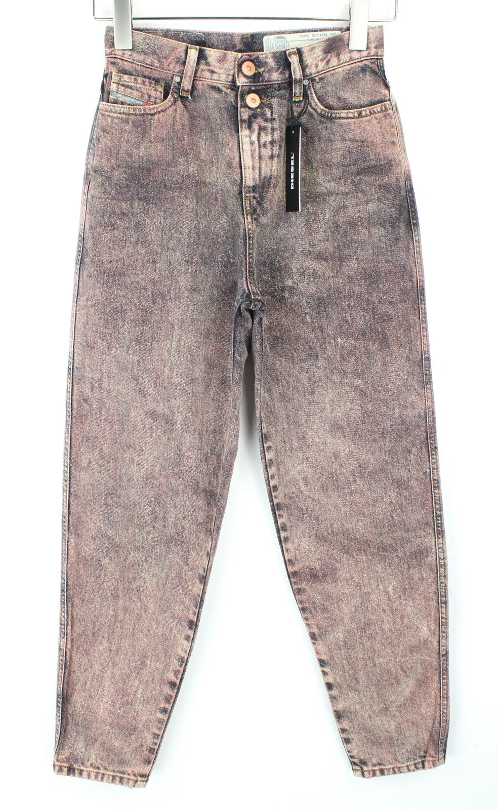 DIESEL Alys 084TS moteriški džinsai W24/L30 tiesūs mergaitėms, medvilniniai, pilki, rožiniai, džinsinio audinio 