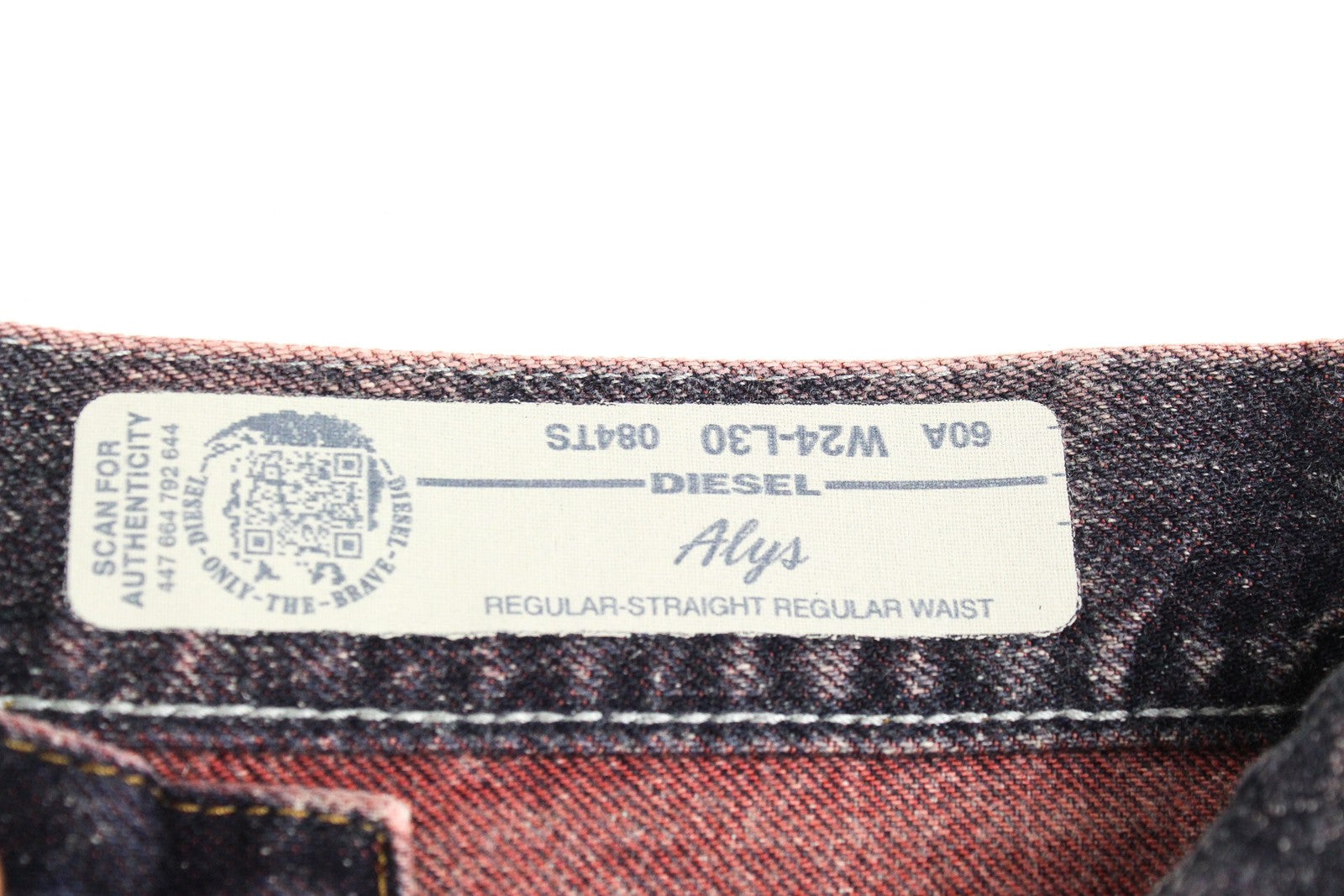 DIESEL Alys 084TS moteriški džinsai W24/L30 tiesūs mergaitėms, medvilniniai, pilki, rožiniai, džinsinio audinio 