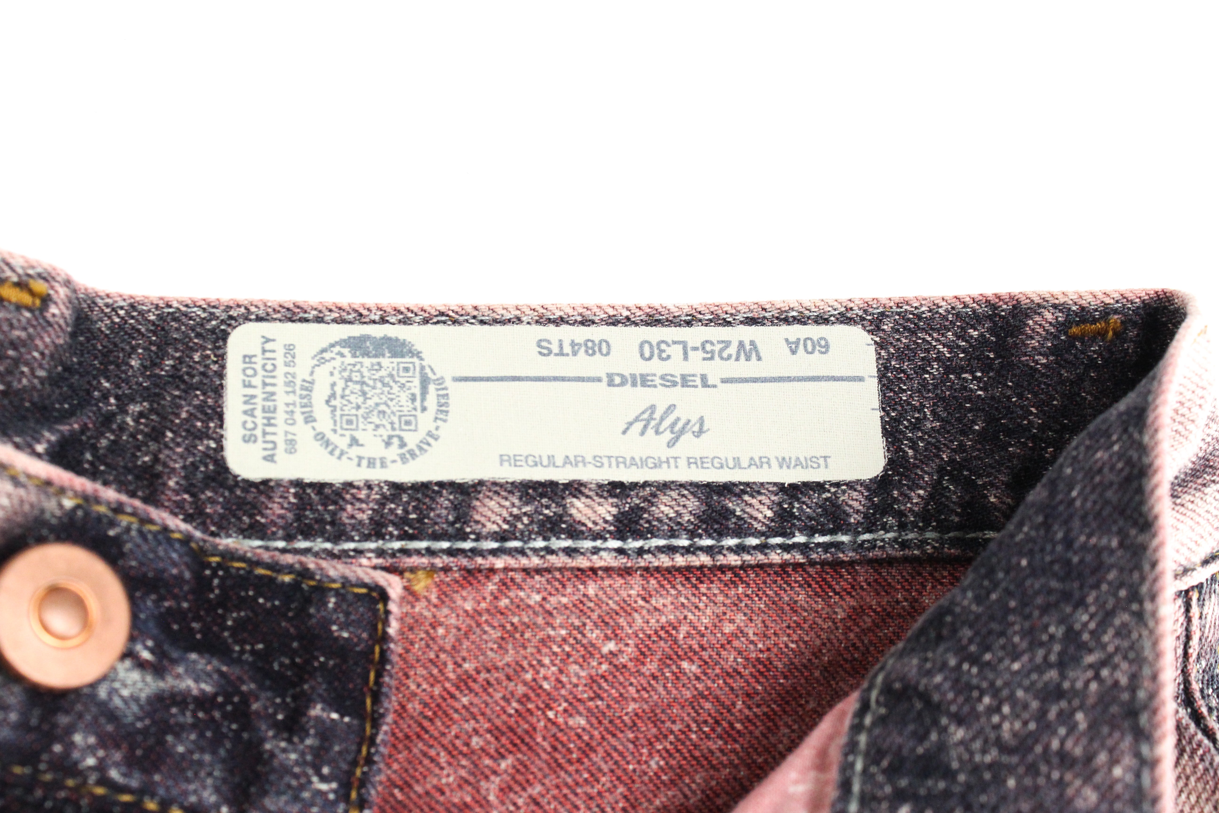 DIESEL Alys 084TS moteriški džinsai W25/L30 tiesaus kirpimo, medvilniniai, pilkai rožiniai, skalbti 