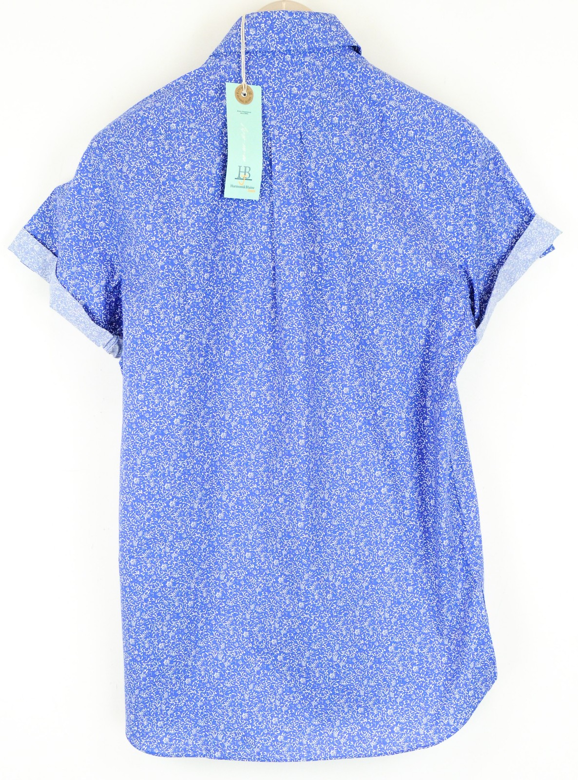 HARMONT &amp; BLAINE mėlyni medvilniniai marškinėliai M trumpomis rankovėmis ir raštuota apykakle vyrams