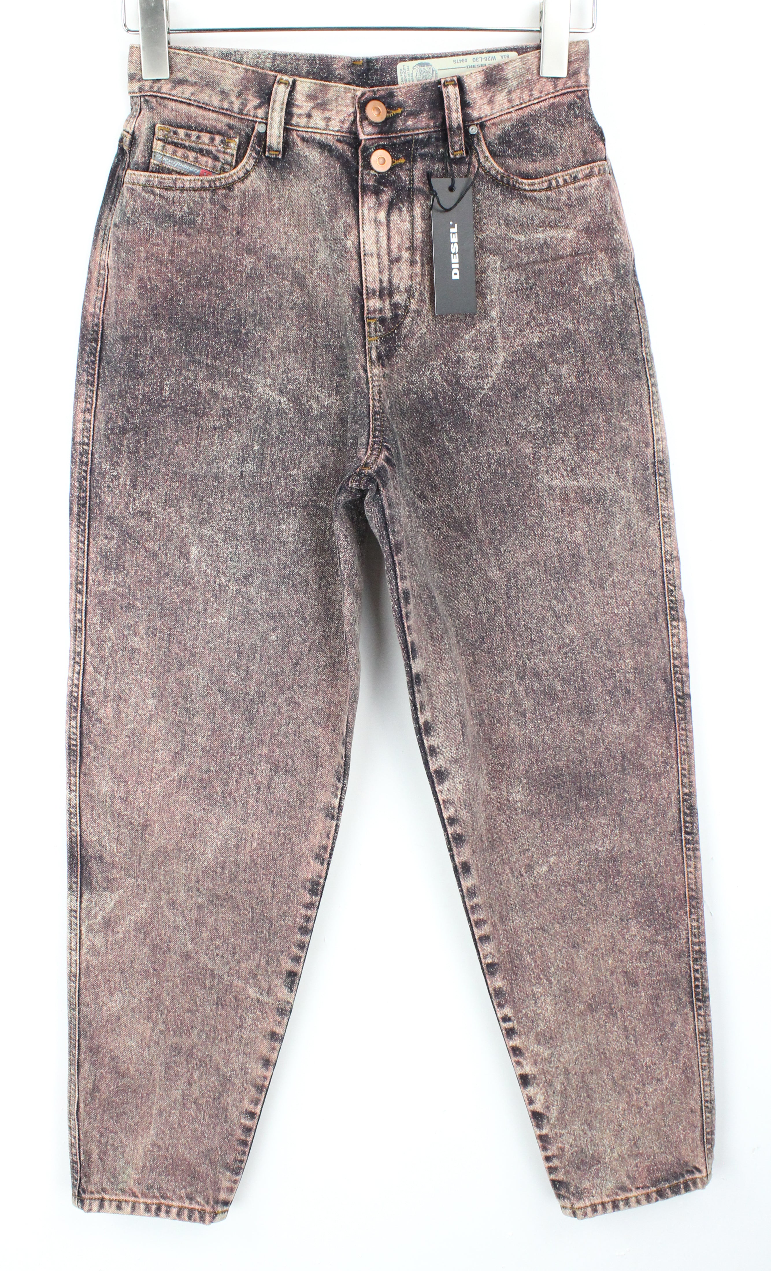 DIESEL Alys 084TS moteriški džinsai W26/L30 tiesaus kirpimo, medvilniniai, pilkai rožiniai, skalbti 