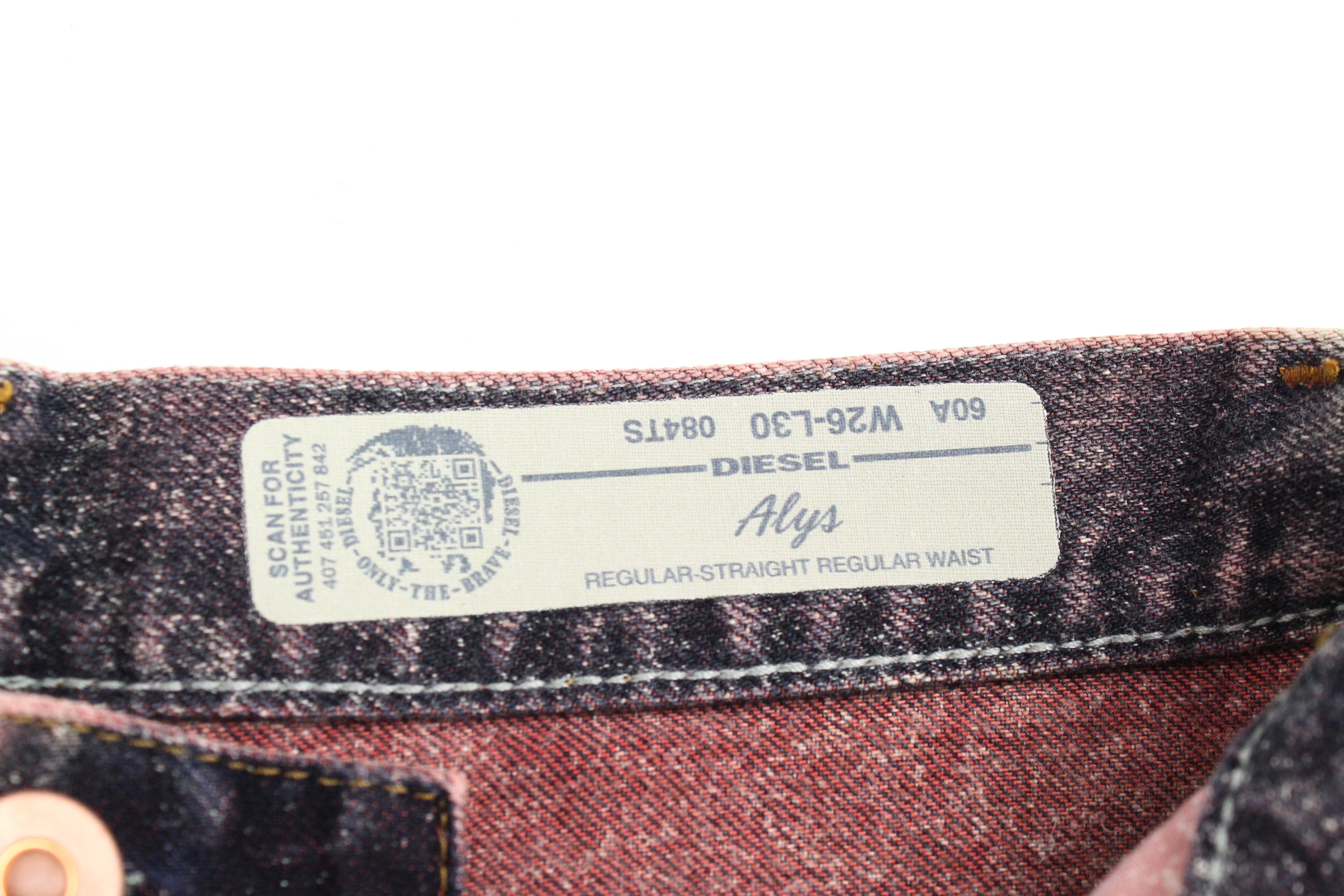 DIESEL Alys 084TS moteriški džinsai W26/L30 tiesaus kirpimo, medvilniniai, pilkai rožiniai, skalbti 