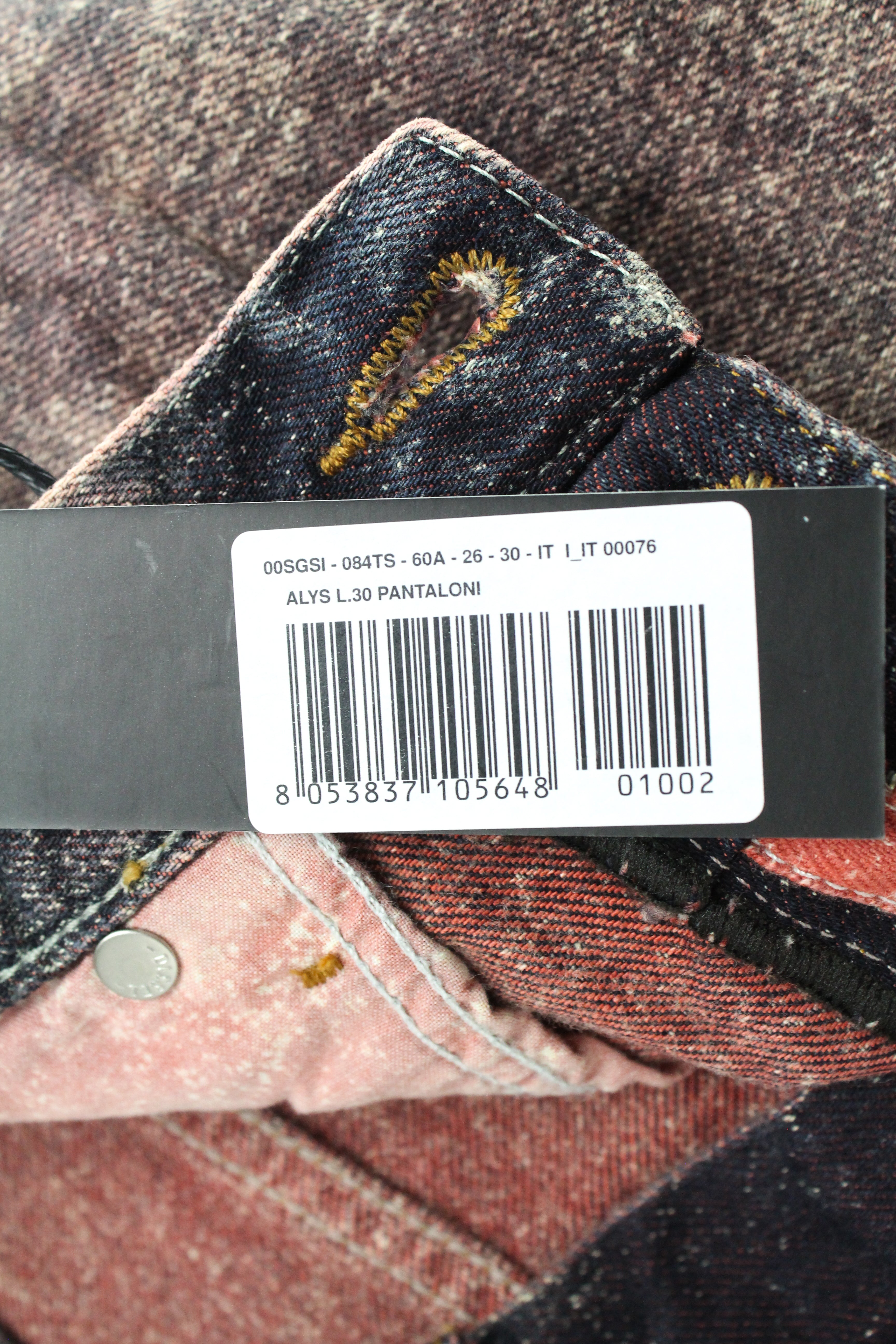 DIESEL Alys 084TS moteriški džinsai W26/L30 tiesaus kirpimo, medvilniniai, pilkai rožiniai, skalbti 