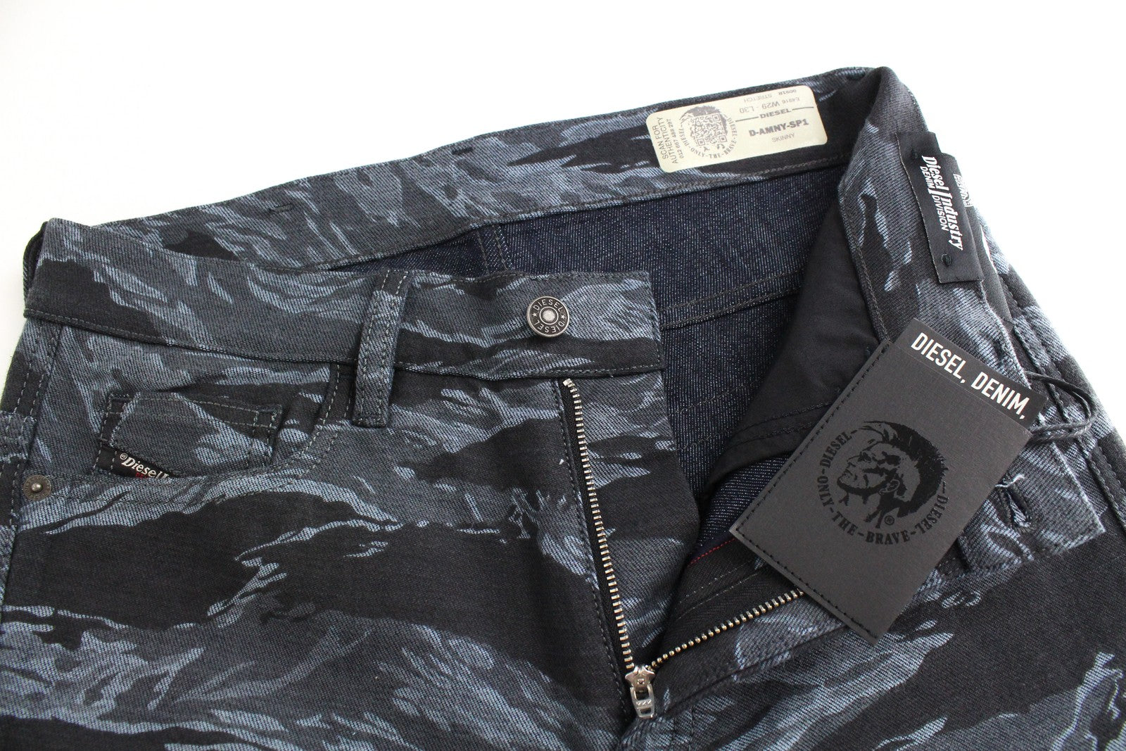 DIESEL D-Amny-SP1 0091R vyriški džinsai W32/L32 aptempti, mėlyni, tamprūs raštai 