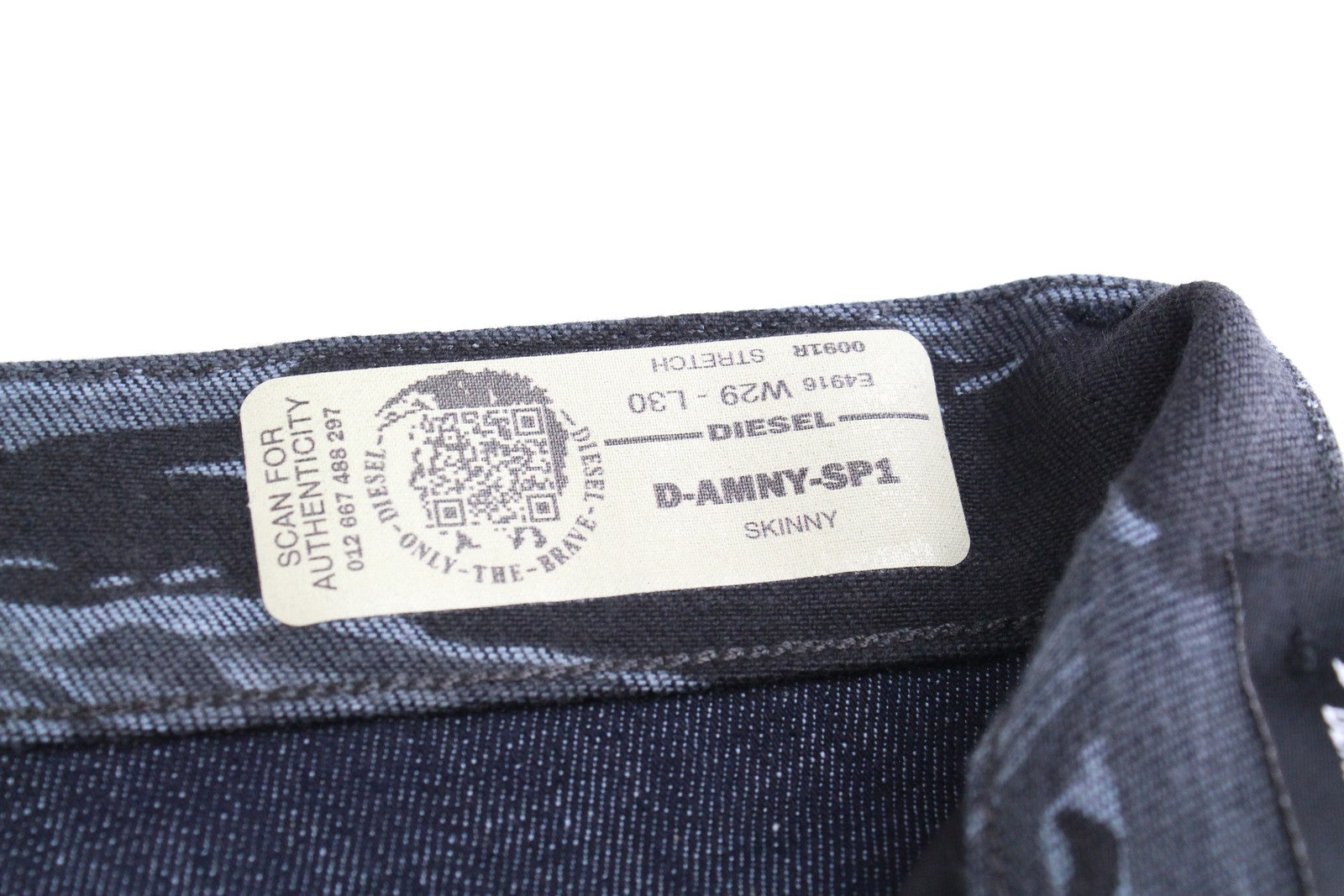 DIESEL D-Amny-SP1 0091R vyriški džinsai W32/L32 aptempti, mėlyni, tamprūs raštai 