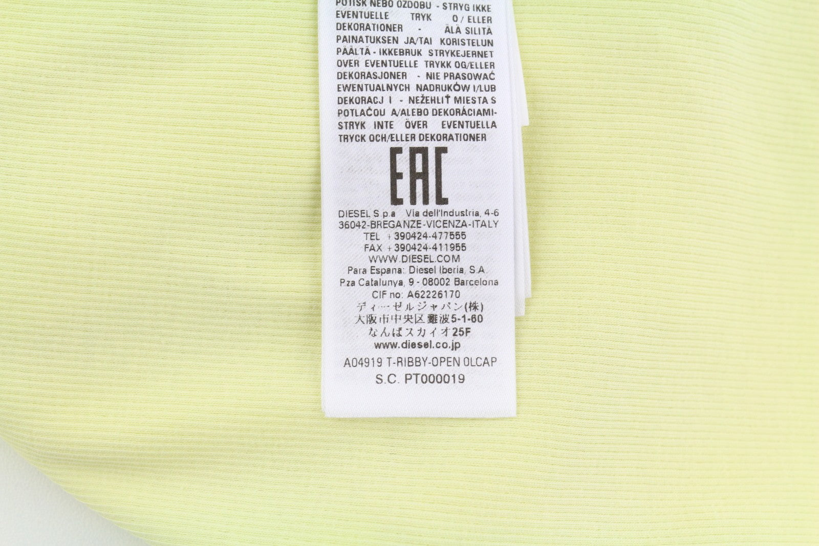 DIESEL T-Ribby-Open moteriški marškinėliai M geltoni kardiganai su sagomis ir trumpais briaunuotais raštais 