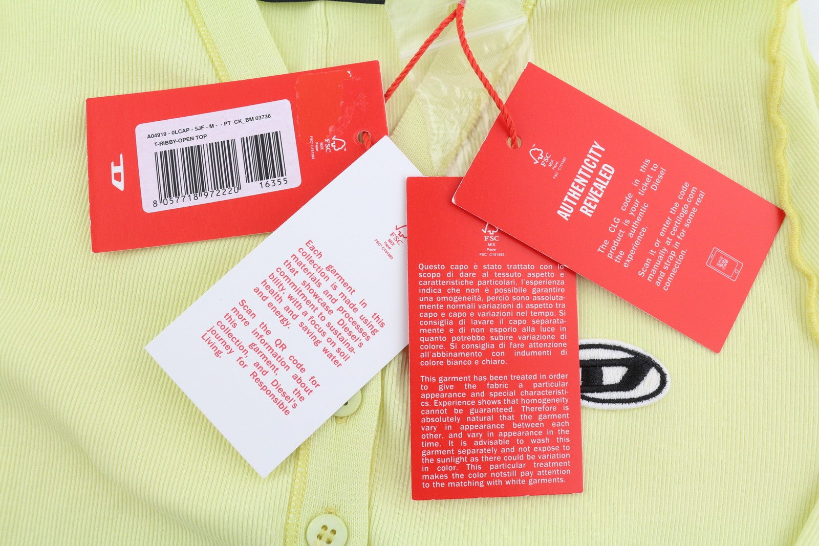 DIESEL T-Ribby-Open moteriški marškinėliai M geltoni kardiganai su sagomis ir trumpais briaunuotais raštais 