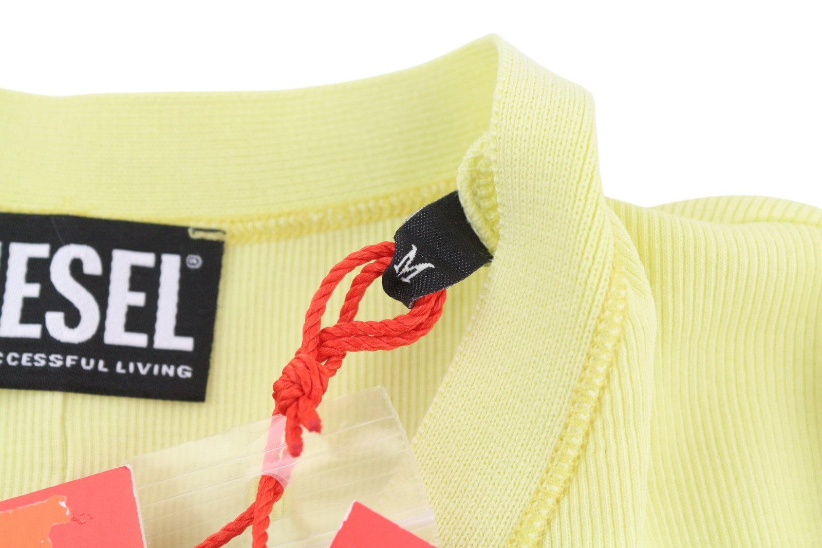 DIESEL T-Ribby-Open moteriški marškinėliai M geltoni kardiganai su sagomis ir trumpais briaunuotais raštais 