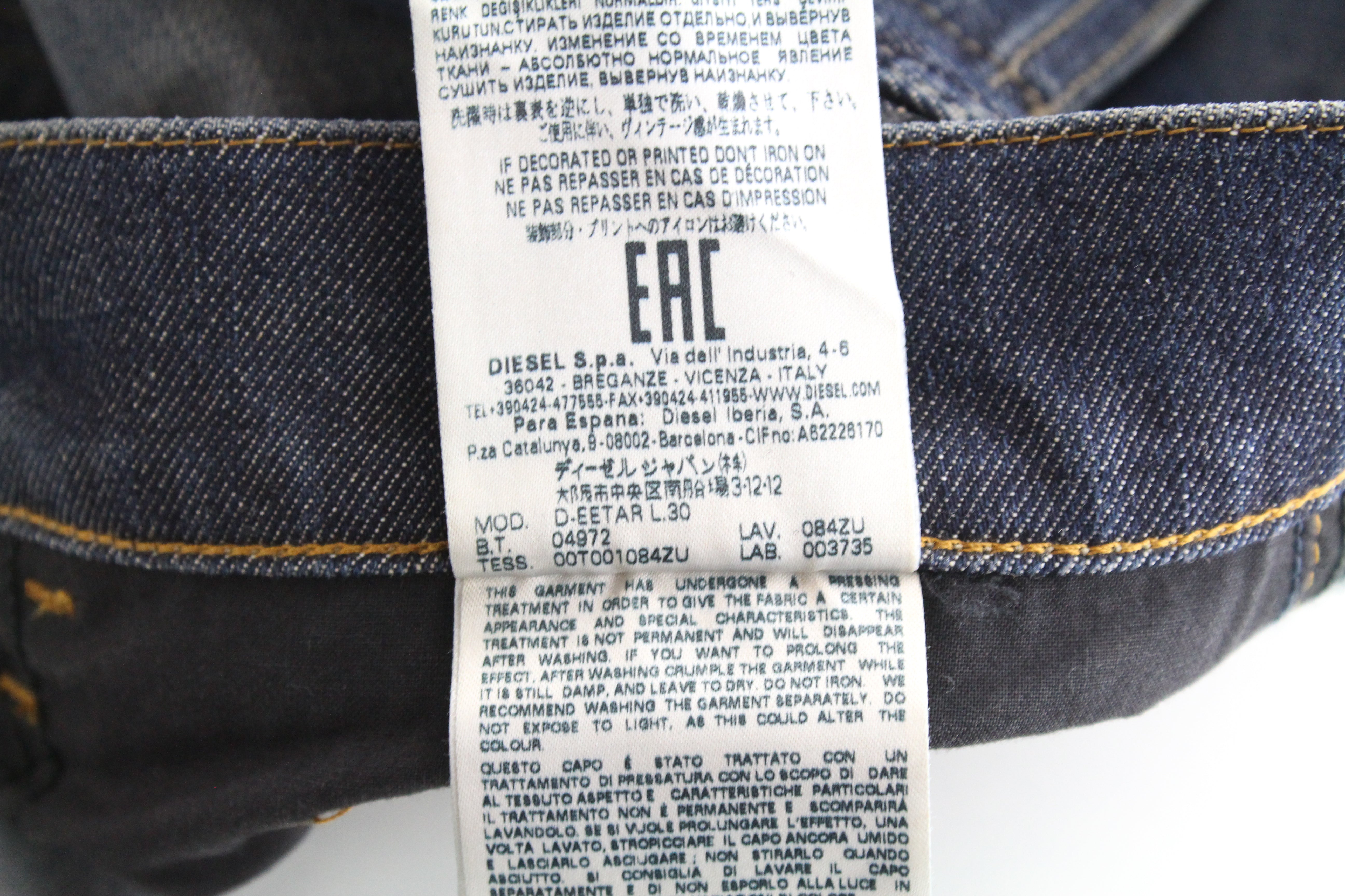 DIESEL D-Eetar 084ZU Men's Jeans W29/L30 Tapered Blue Stretch Wash