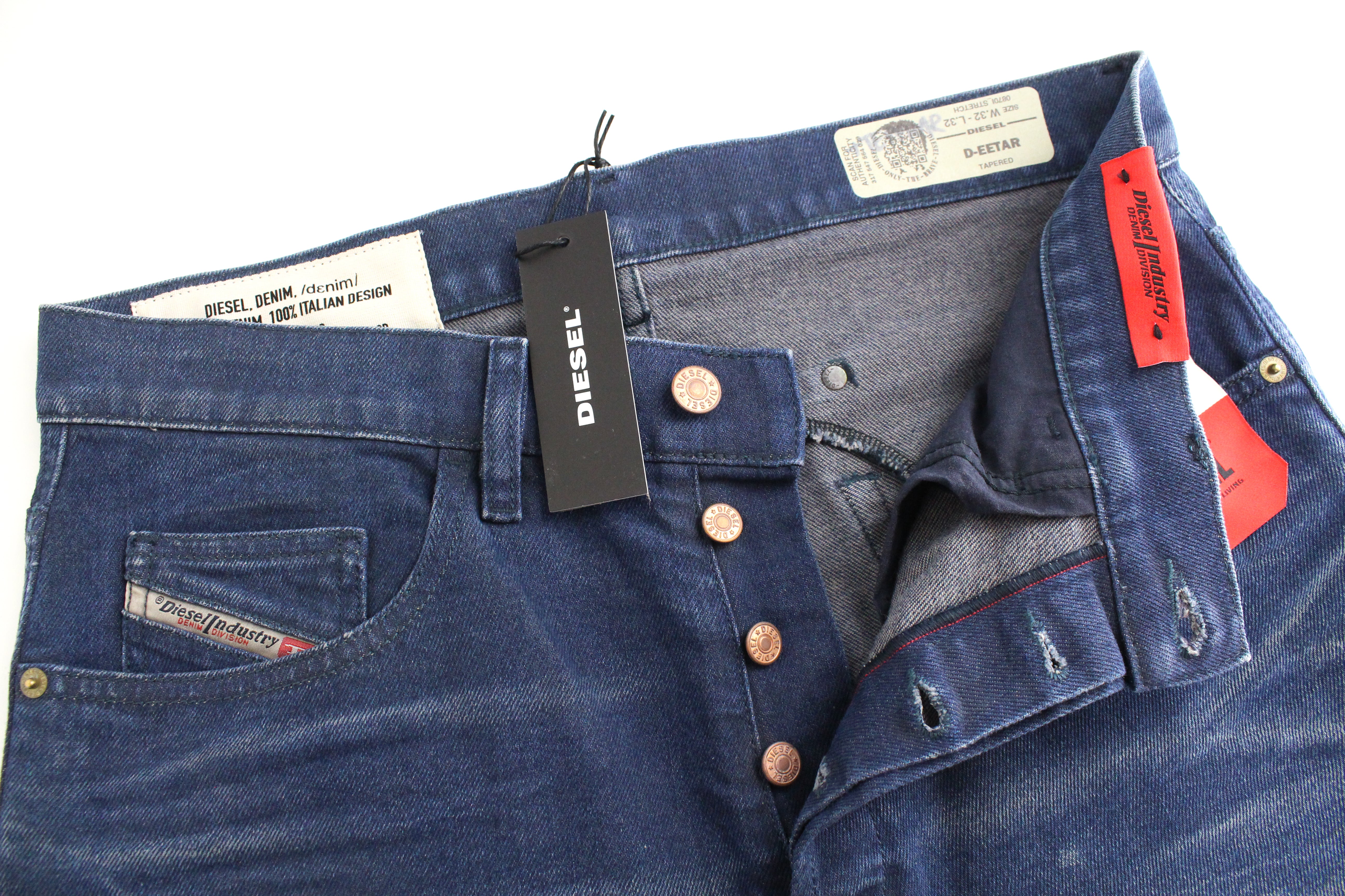 DIESEL D-Eetar 0870I vyriški džinsai W32/L32 siaurėjantys mėlyni tamprūs džinsai 